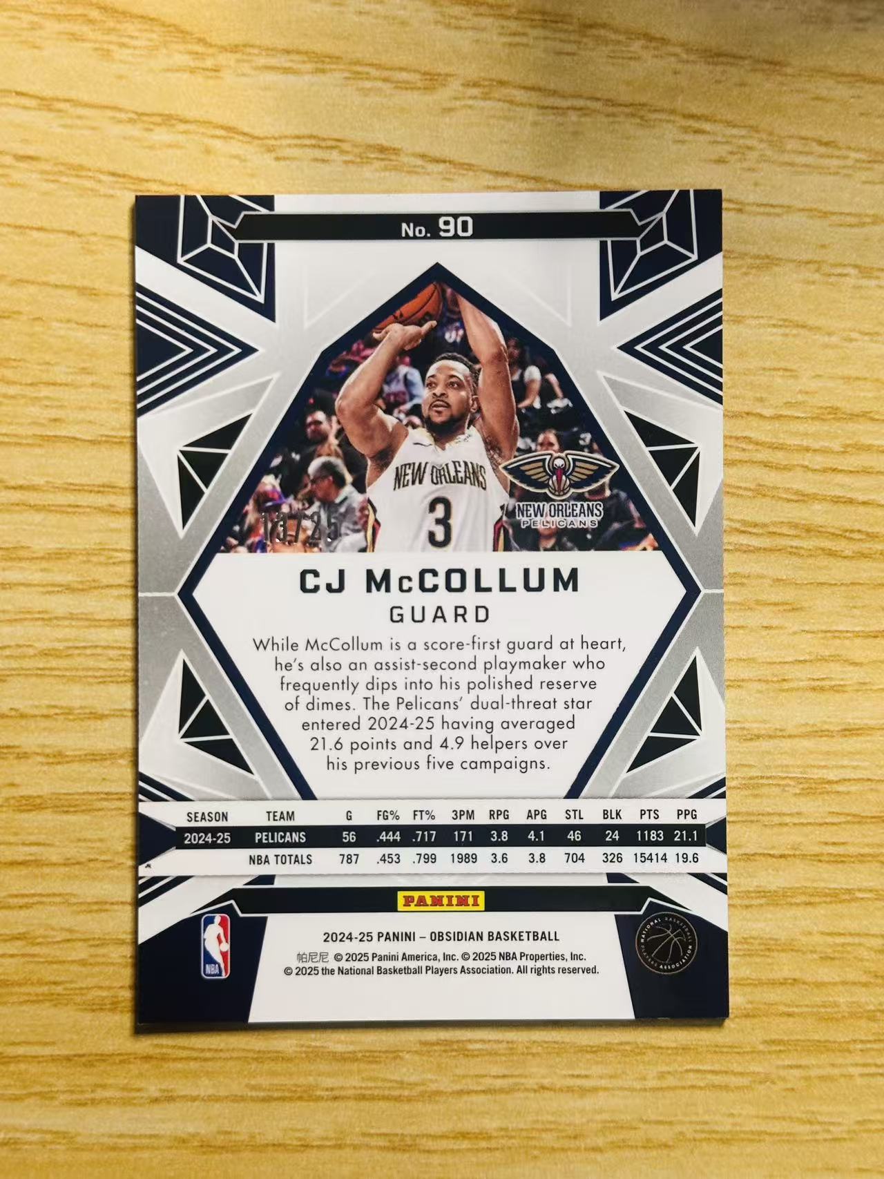 2024-25 Panini Obsidian CJ McCollum 嘿嘿代卖 黑曜石 CJ 麦科勒姆 绿折 25编 鹈鹕 收藏必备 gjmm
