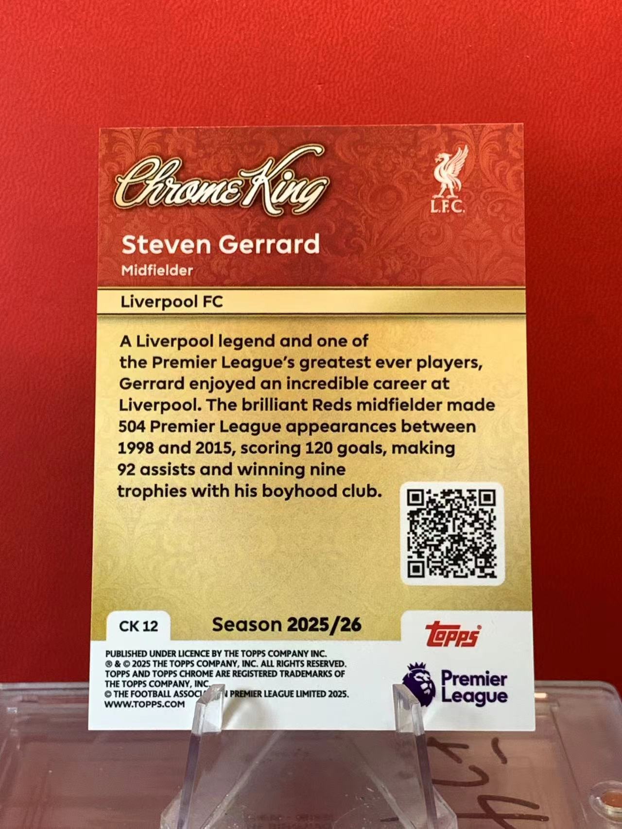 (詹叔代拍)2025 Topps chrome TC Steven Gerrard 杰拉德 利物浦 银折 金画框 金相框 Chrome King特卡 卡品如图 顺丰寄付 泰山