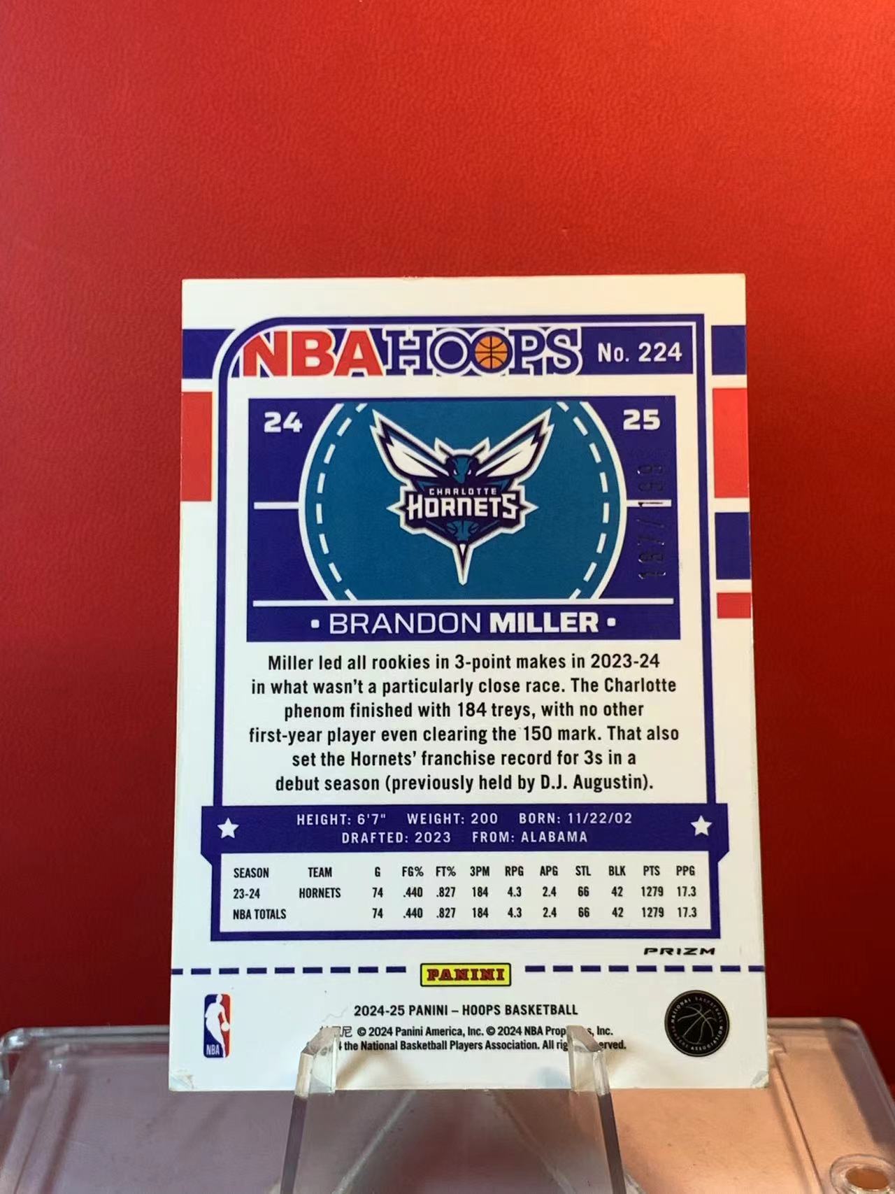 (詹叔代拍) 2024-25 PANINI HOOPS 黄蜂 布兰登 米勒 黄蜂 近期大热球星 167/199编 金折 黄折 顺丰寄付 泰山