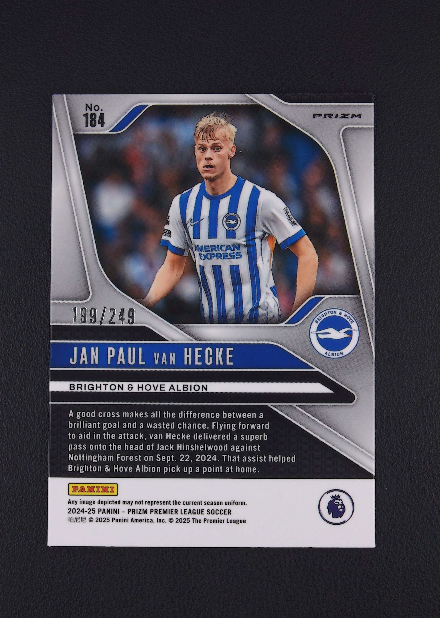 2024-25 Panini Prizm Jan Paul Van Hecke 多米拍卖 (Owen.C) 简保罗 范黑克 布莱顿 紫格子折 199/249编 卡品如图 收藏佳品