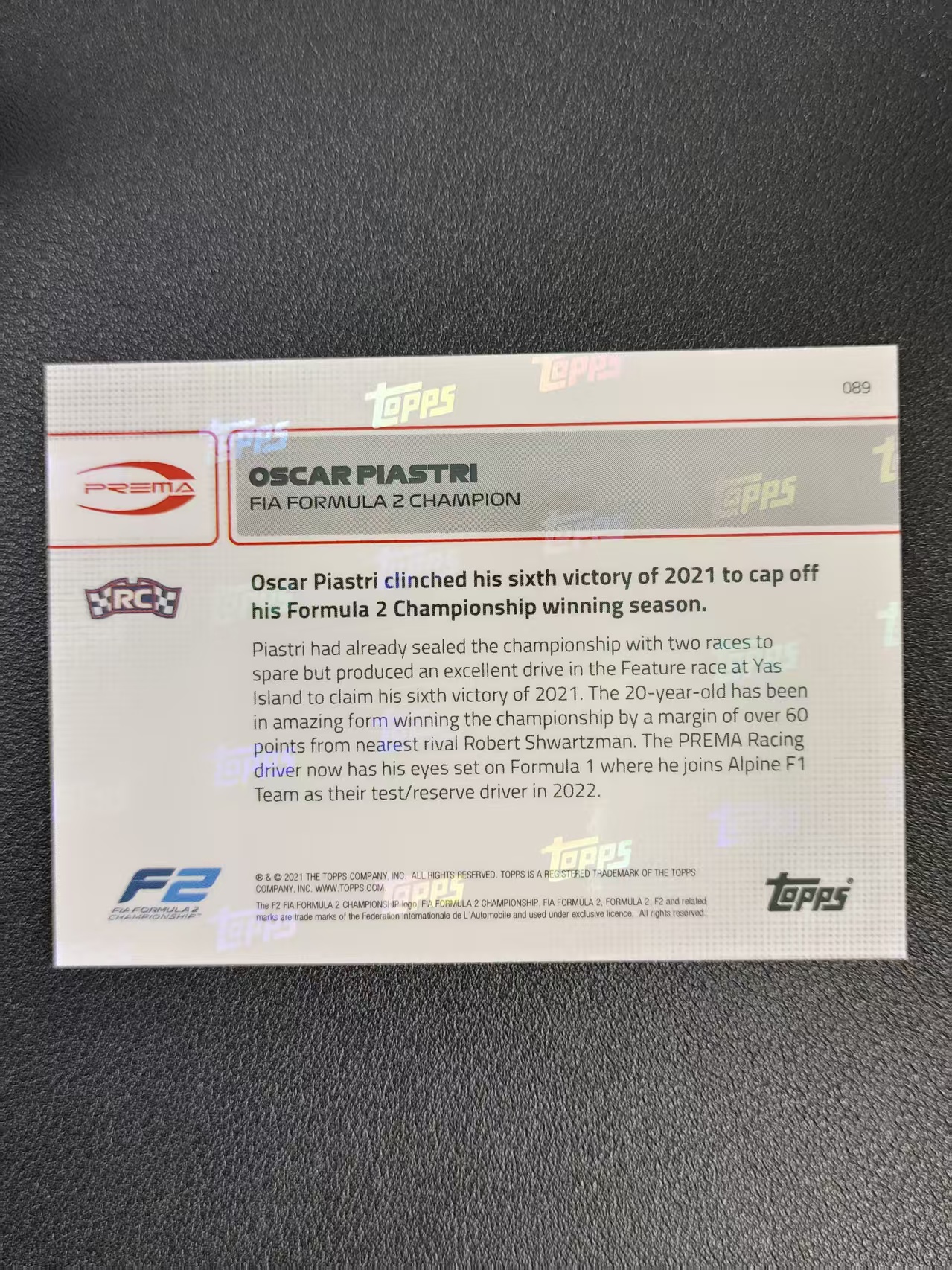 2021 Topps Now F1 Oscar Piastri RC 皮亚斯特里 新秀 卡品如图 出价前请仔细阅读描述 YPL