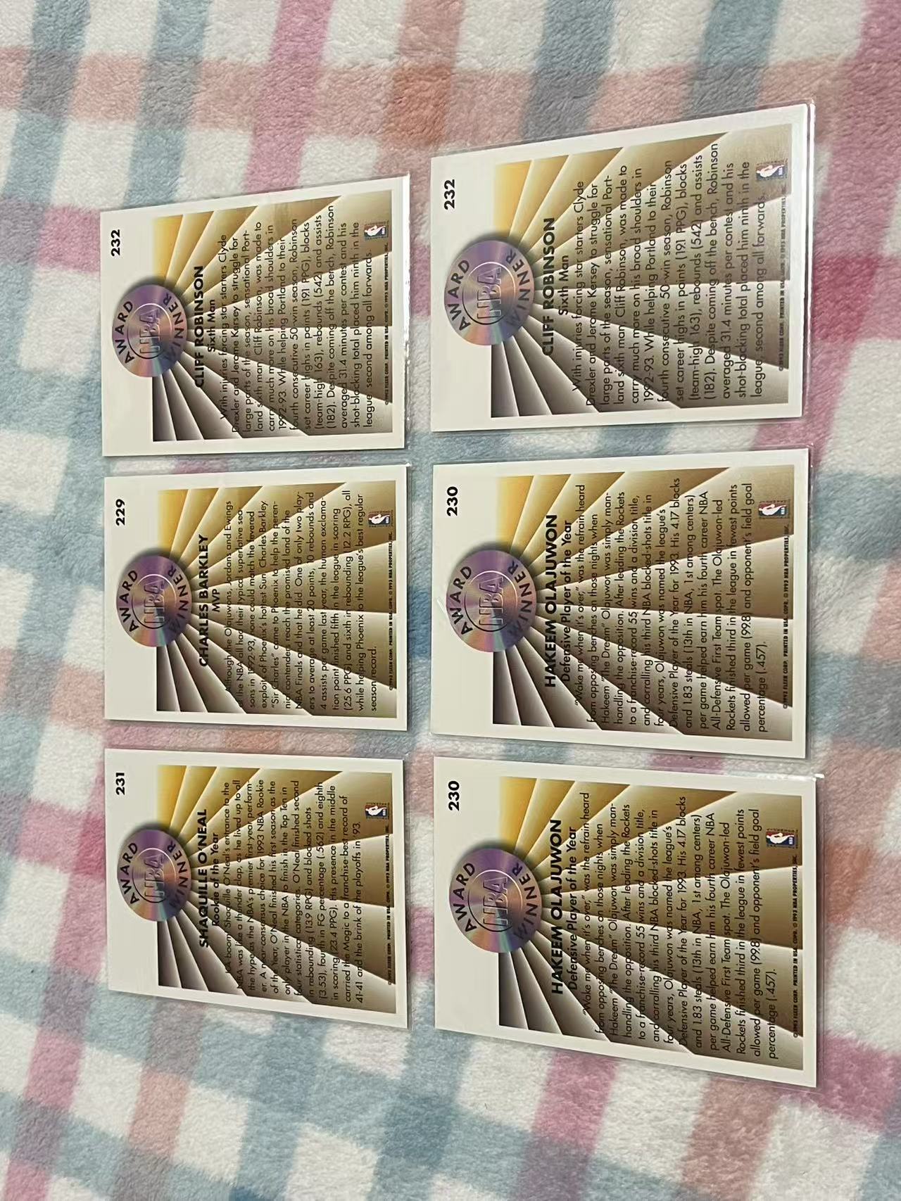 1993 Fleer NBA 6张打包 奥尼尔 最佳新秀/奥拉朱旺 DPOY/巴克利 MVP/克里夫罗宾逊 最佳第六人【金佛光 老人 老卡 老特】#799
