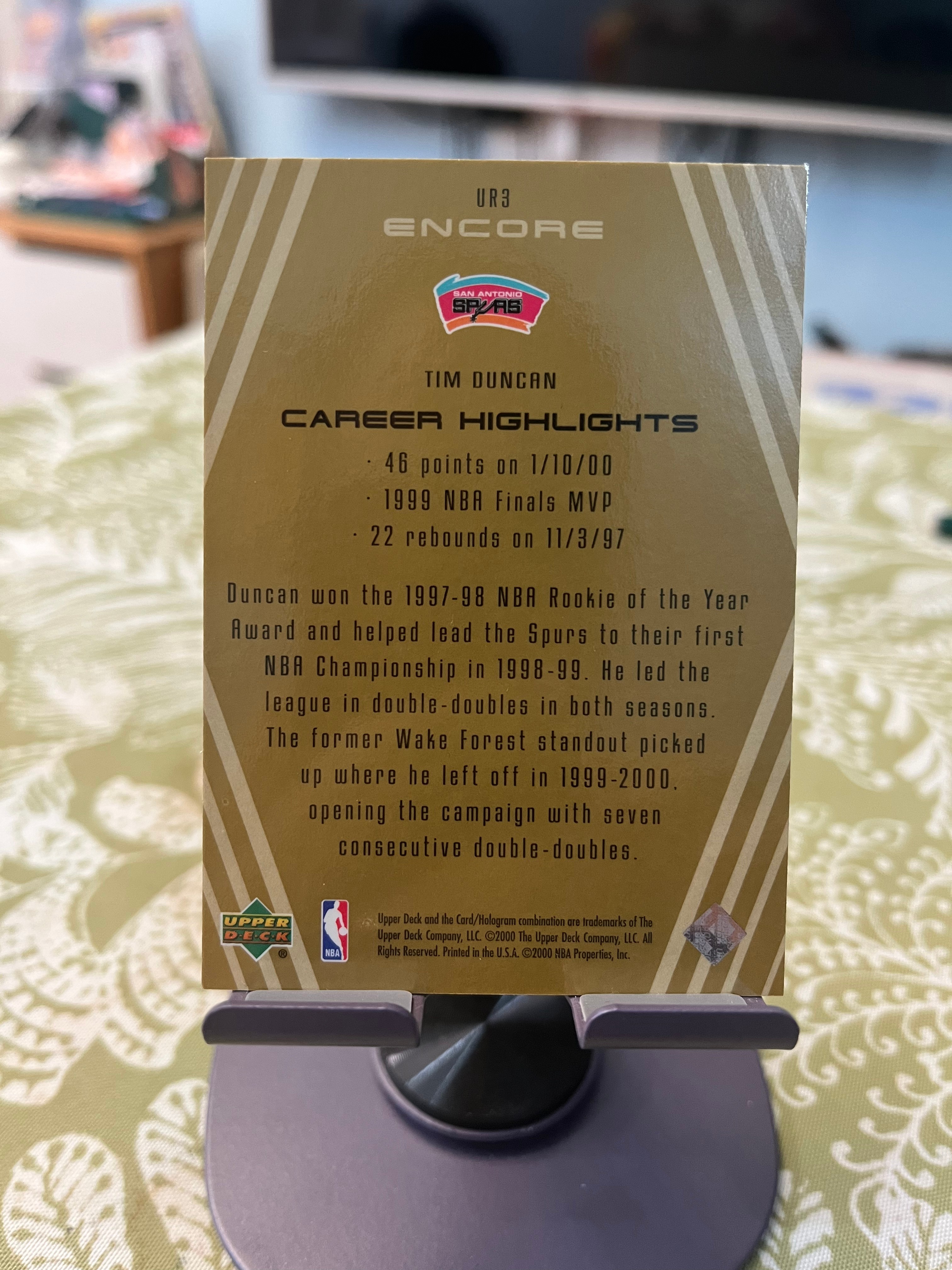 2000 Upper Deck 老卡 老特 Tim Duncan 蒂姆 邓肯 石佛 马刺【折射 UPPER REALM CAREER HIGHLIGHTS】【边角瑕疵如图 介意勿拍】#1045