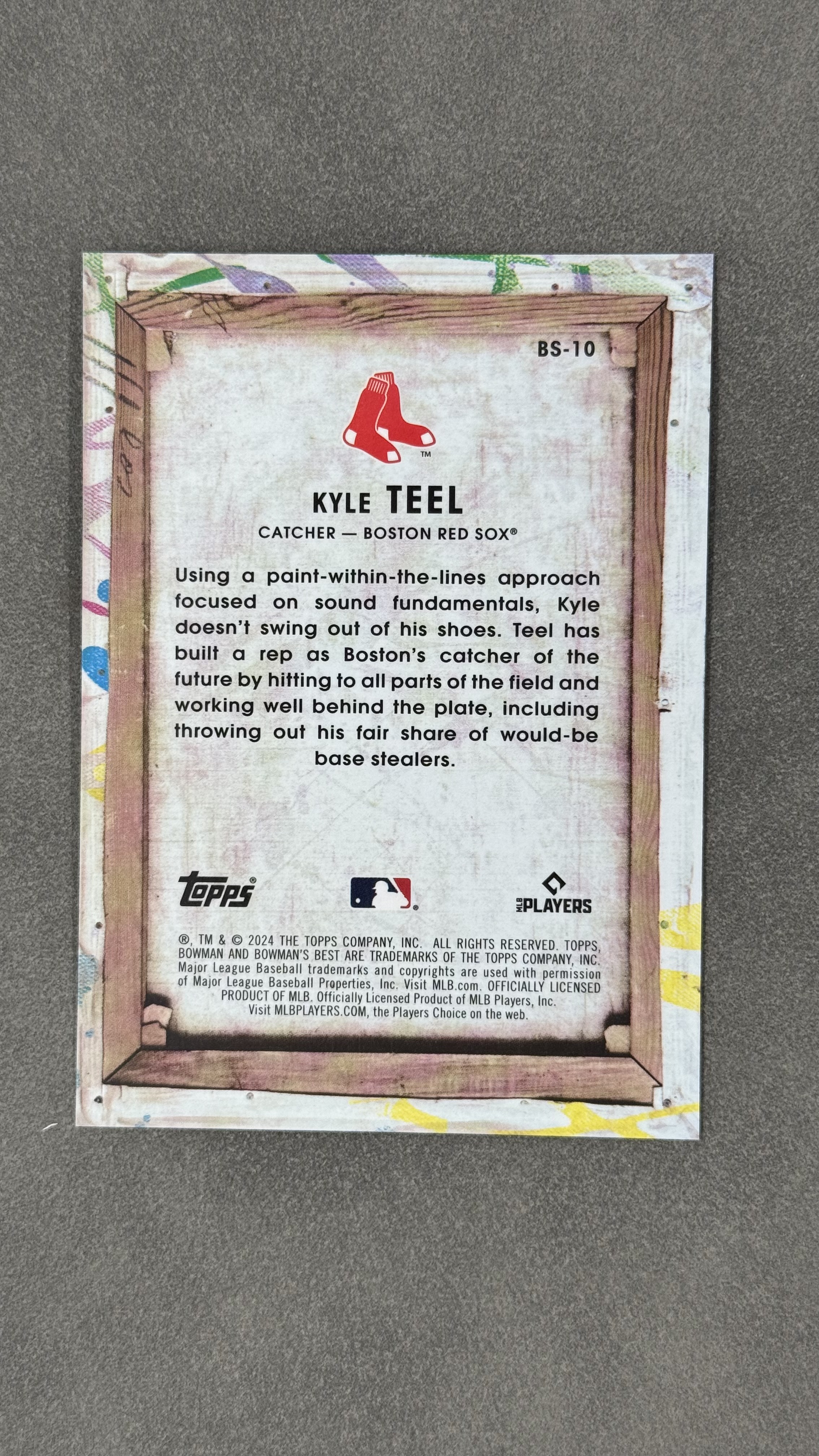 2024 Topps Bowman Kyle Teel #BS-10 芝加哥白袜队 凯尔・蒂尔 2023年第一轮第 14 顺位 已登板大联盟完成首秀 泼墨特卡 折射好看 未来可期 值得收藏