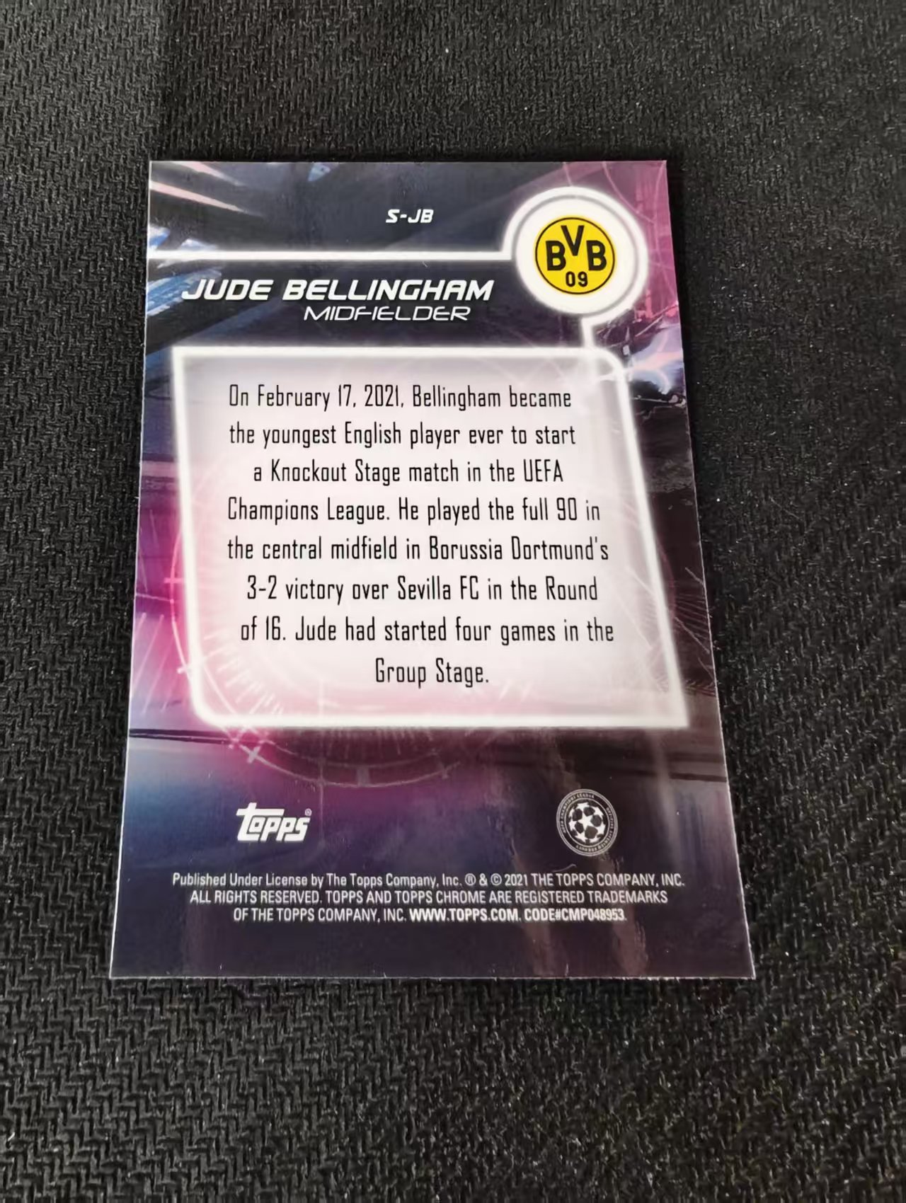 【可合并,不累计】2021 Topps Chrome Jude Bellingham RC 新秀 多特蒙德 祖德 贝林厄姆 欧冠 银折 不保卡品 介意勿拍