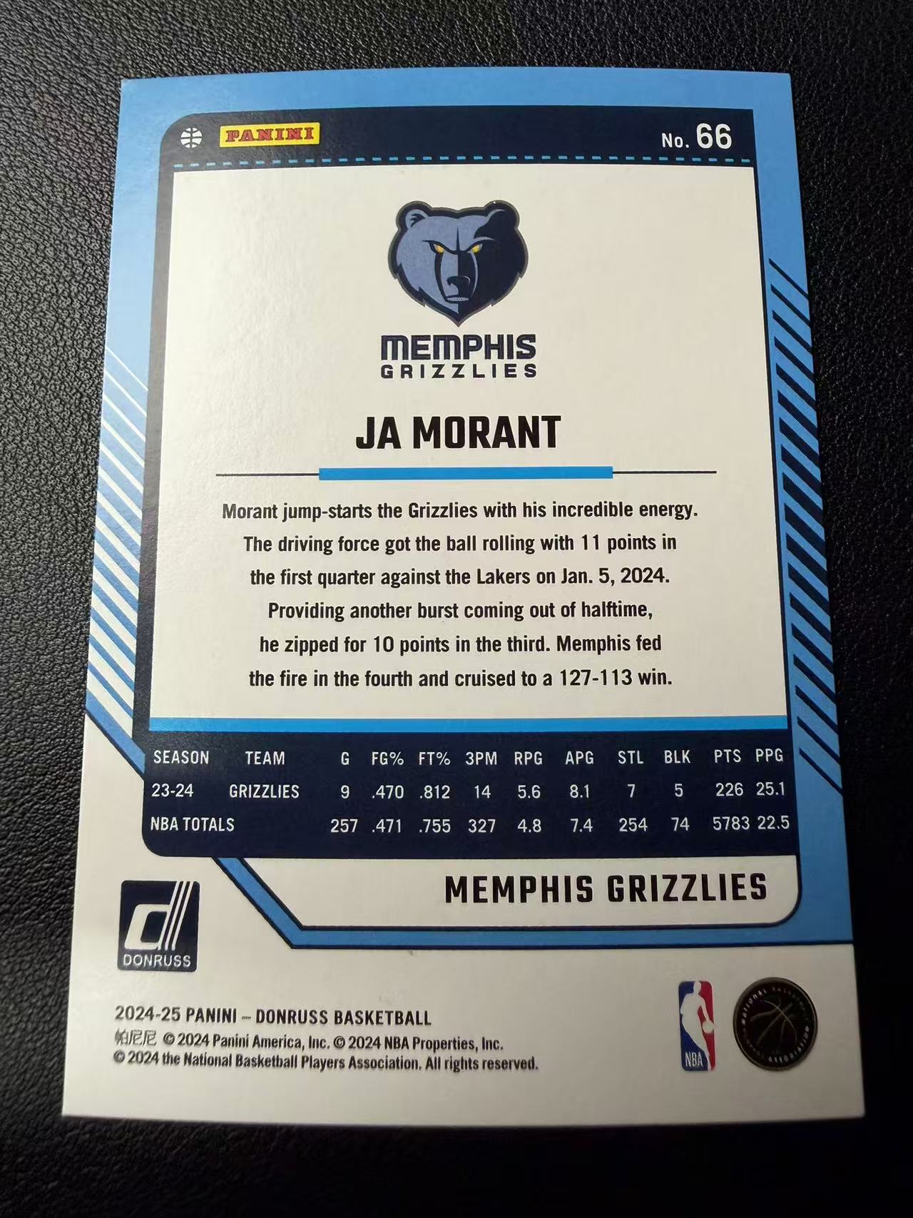 2024-25 Panini Donruss Ja Morant 杜蕾斯 灰熊 贾 莫兰特 蓝爆炸折 12/45编 低编 同背 折射 卡品如图(胡)