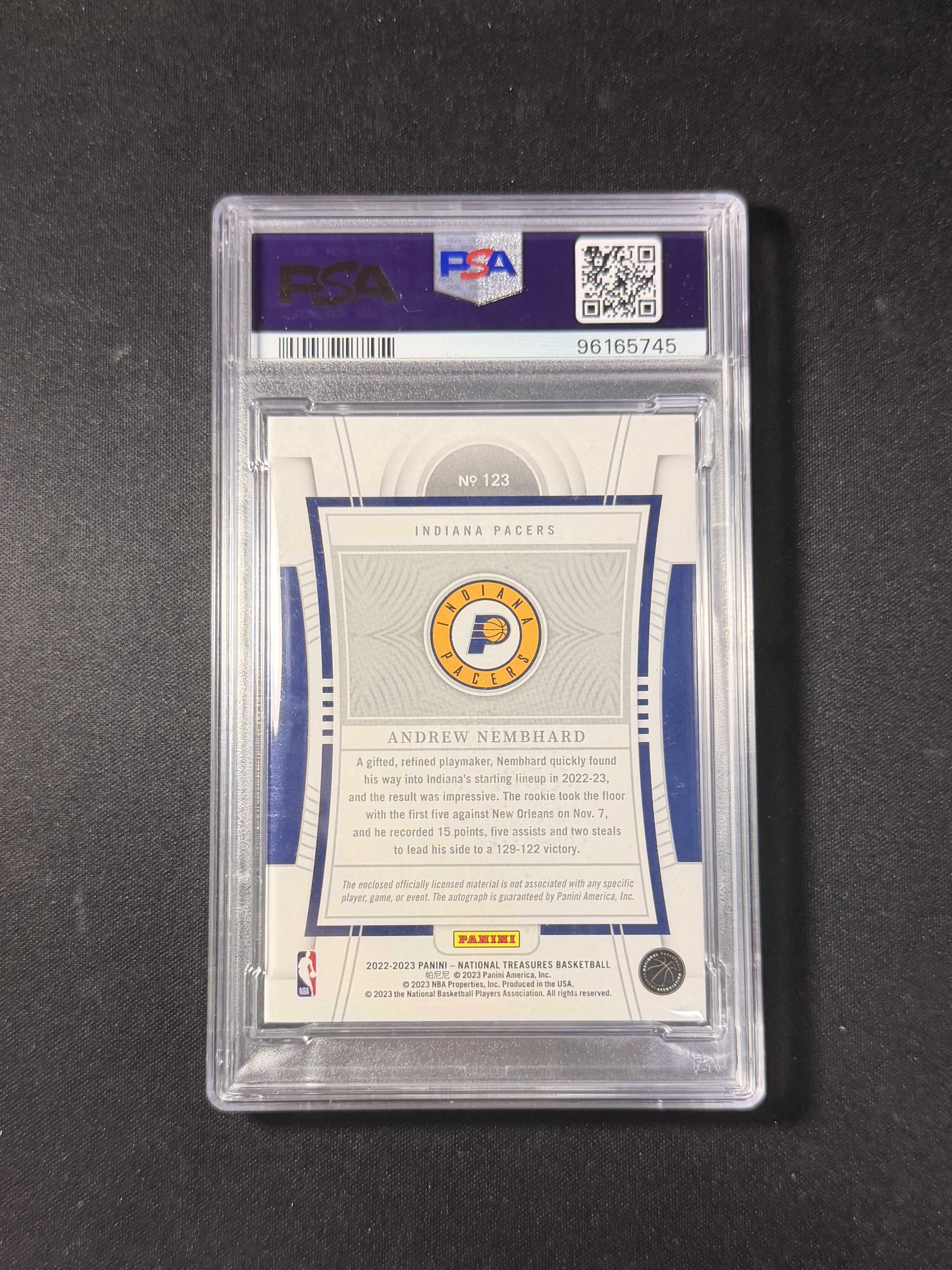 2022-23 National Treasures 国宝 Andrew Nembhard 步行者 新秀RC 内姆哈德 内姆布哈德 新秀patch签字 正RPA 卡签 45/99编 PSA8/10分