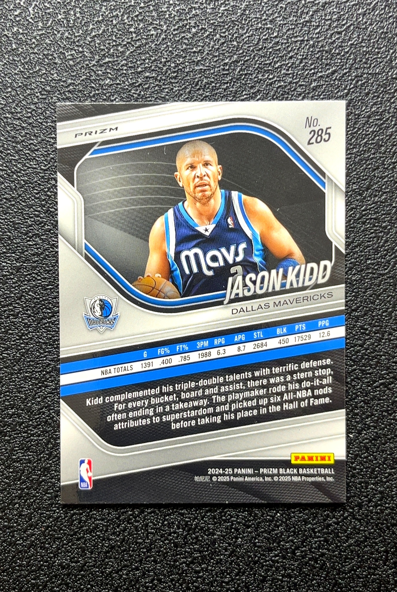 【岛屿拍卖】2024 Panini Prizm Black Legends 传奇 Jason Kidd 贾森·基德 银折 折射 卡品如图 高价值 #285 Dallas 0009#517