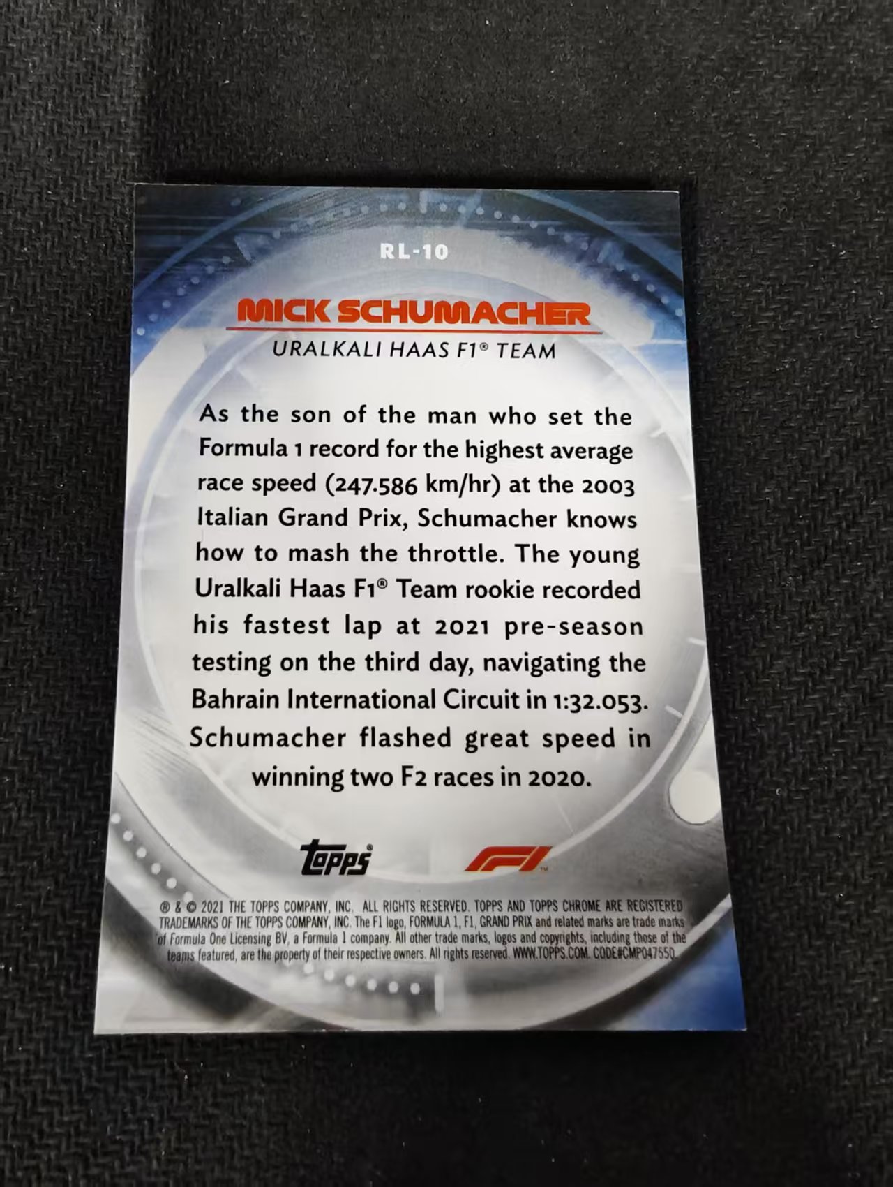 2021 Topps Chrome Mick Schumacher RC F1 米克 舒马赫 哈斯车队 Red Liners 折射 银折 边角瑕疵 #10