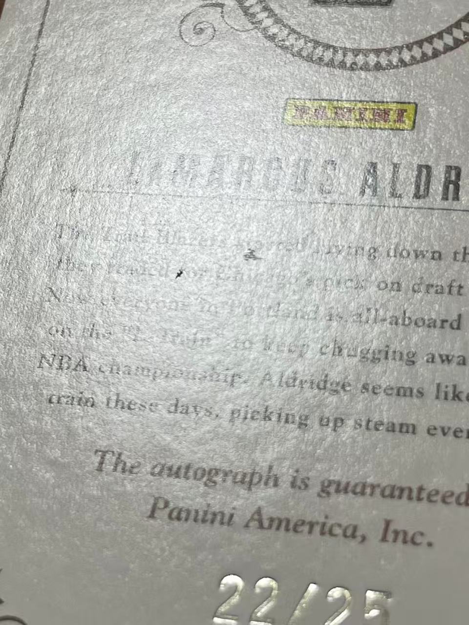 2010-11 Panini National Treasures LaMarcus Aldridge 开拓者 拉玛库斯 阿尔德里奇 阿德 国宝元年 25编 低编 卡签 绰号签 墨迹蓝 专收必备【z】