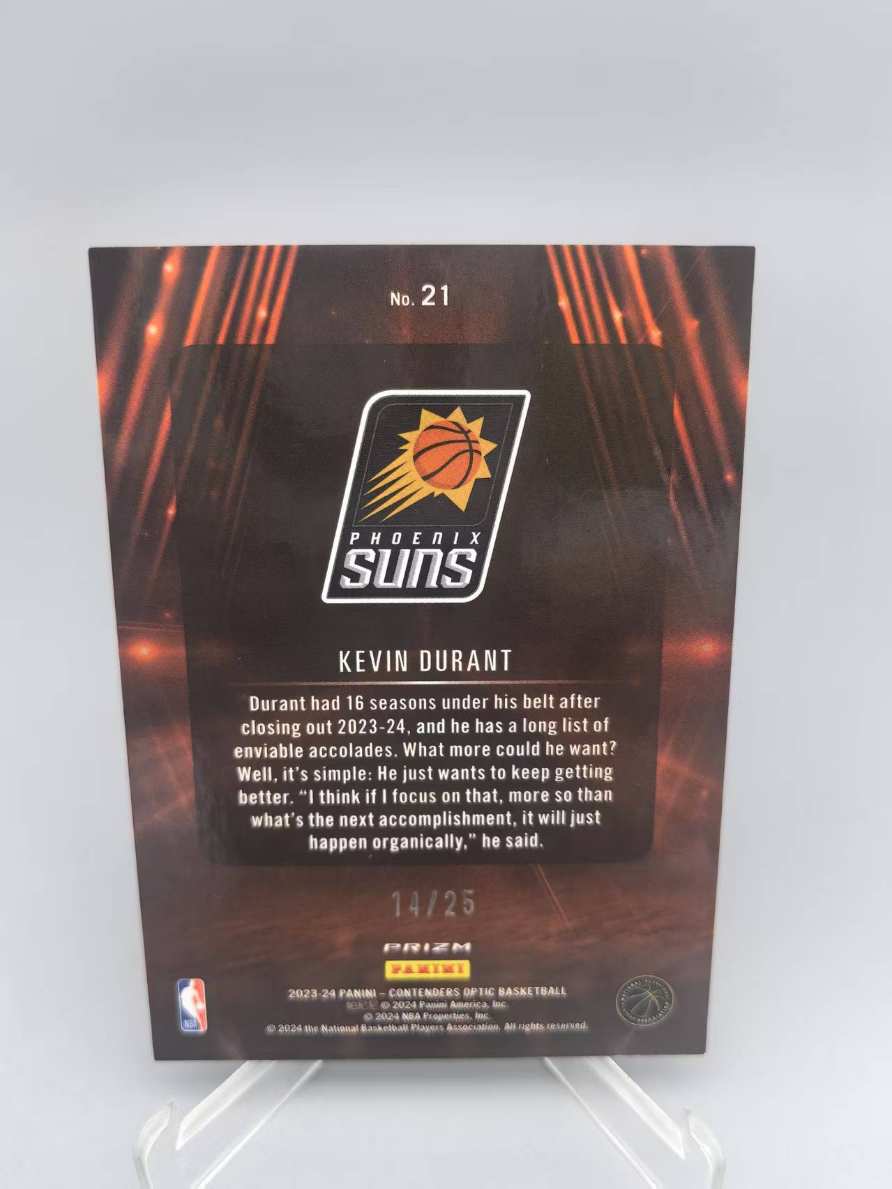 【坚果卡牌代拍】023-24 Panini Contenders Optic Kevin Durant 球票OP 凯文 杜兰特 KD 太阳 25编 VIPs 便装 走秀 出场 绿脉冲微瑕阿顺0919