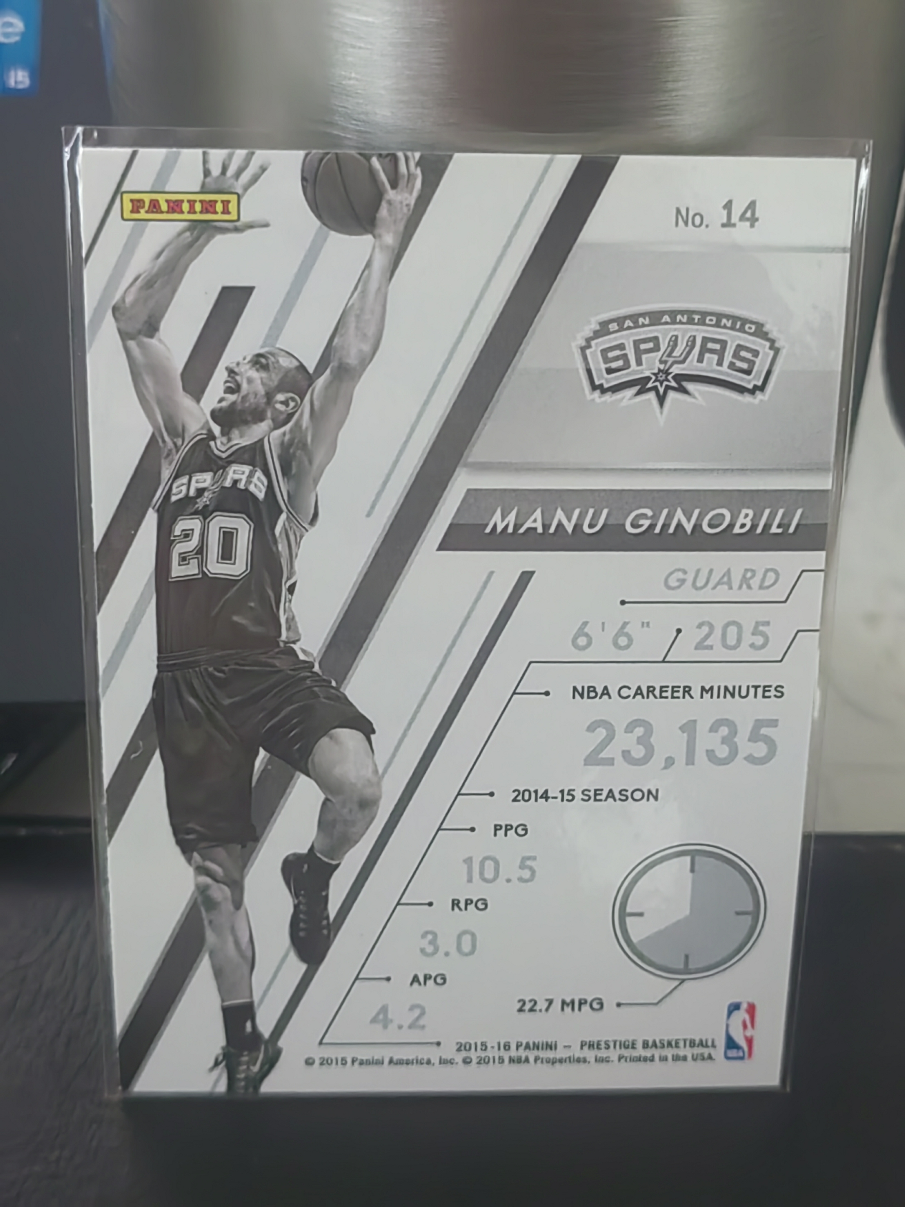 2015-16 Panini Prestige Manu Ginobili 马努 吉诺比利 妖刀 马刺 篮 白边白角 不保卡品 卡品如图