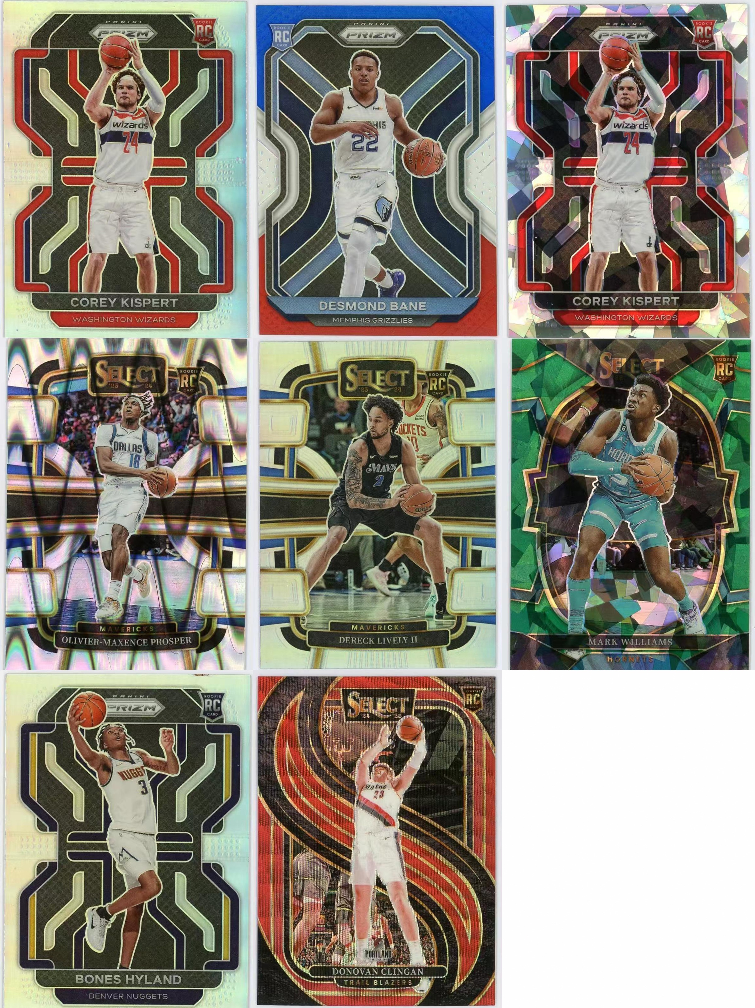 2024-25 Panini lot lot RC 多诺万克林根 德里克莱夫利 戴斯蒙德贝恩 马克威廉姆斯 等新秀 各系列 折射 lot 8张打包 卡品如图 0MJ9