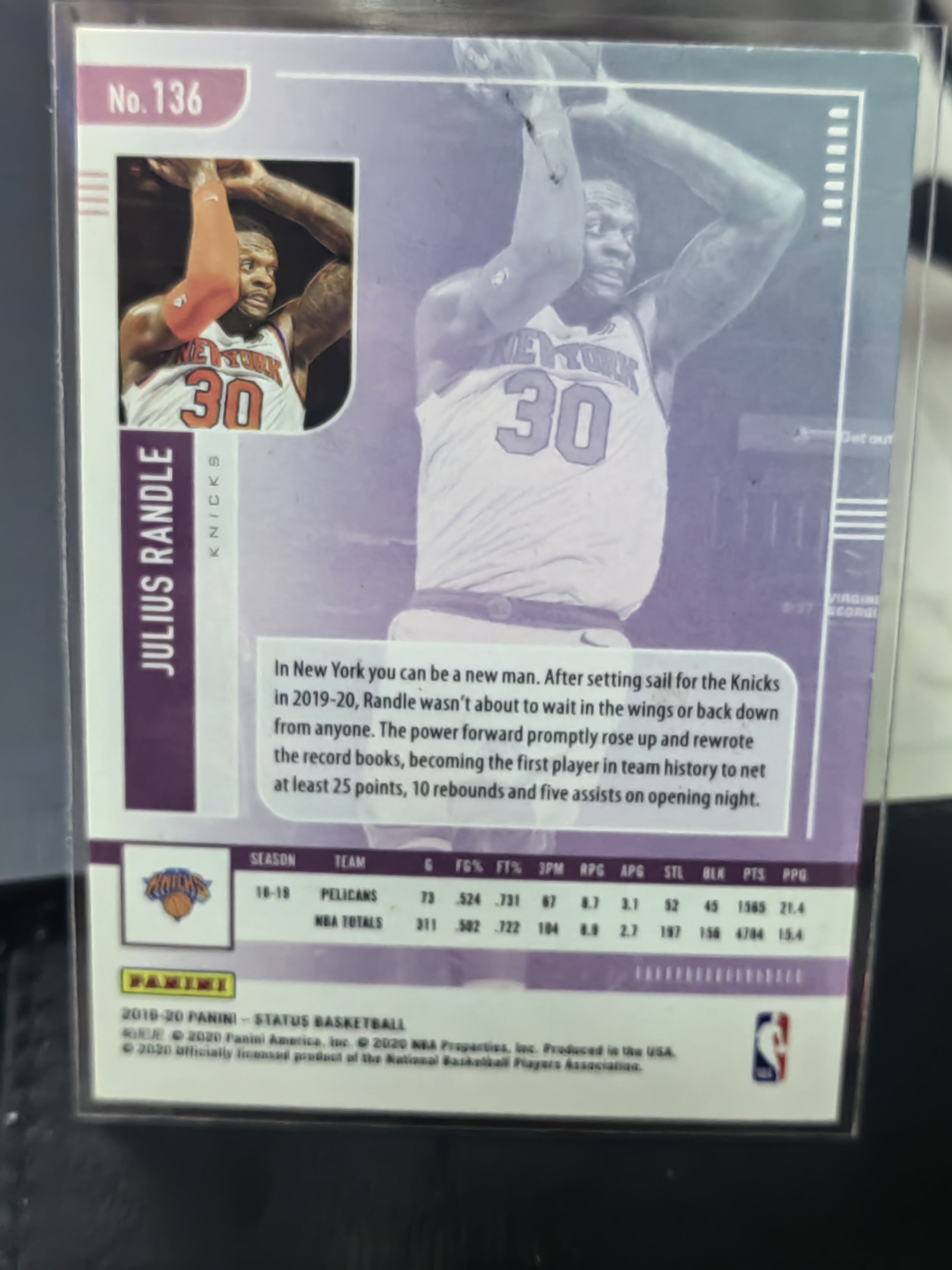 2019-20 Panini Status Julius Randle status 朱利叶斯兰德尔 尼克斯 点点折 篮 白边白角 不保卡品 卡品如图