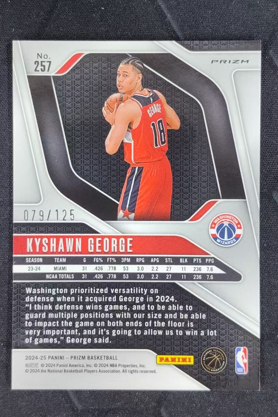 2024-25 Panini Prizm Kyshawn George RC 【阿福代卖】凯肖恩 乔治 奇才 新秀 125编 蓝波纹折 收藏必备(京黑)