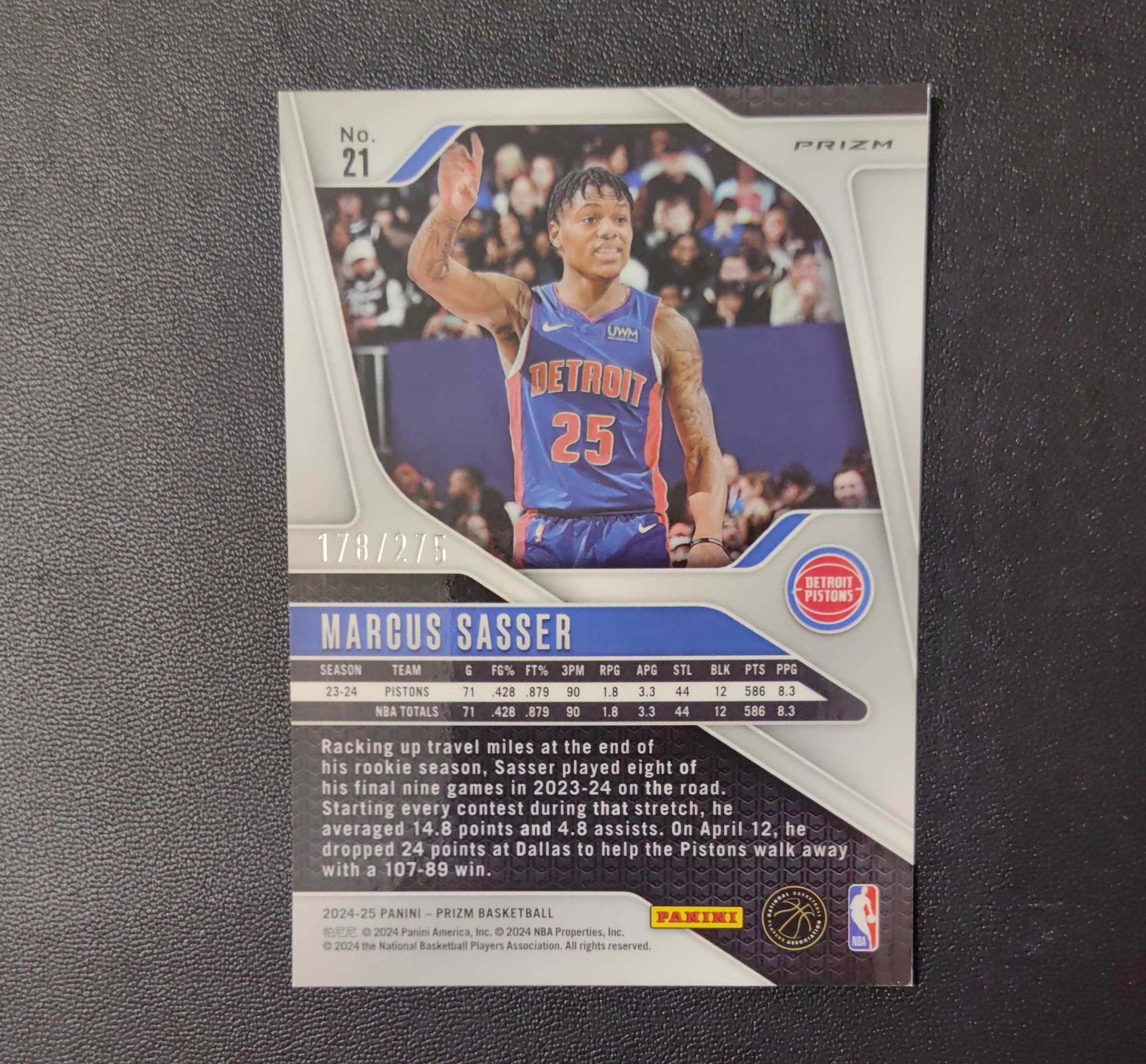 2024-25 PANINI PRIZM 活塞 MARCUS SASSER 马库斯 萨瑟 275编 白镭射折 Damon 东契奇 sga 库里 文班亚马 詹姆斯