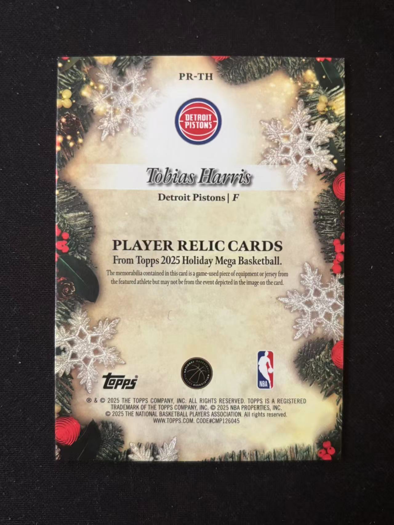 【星辰】TOPPS 2025 圣诞 哈里斯 活塞队 球衣 物料 PATCH Harris