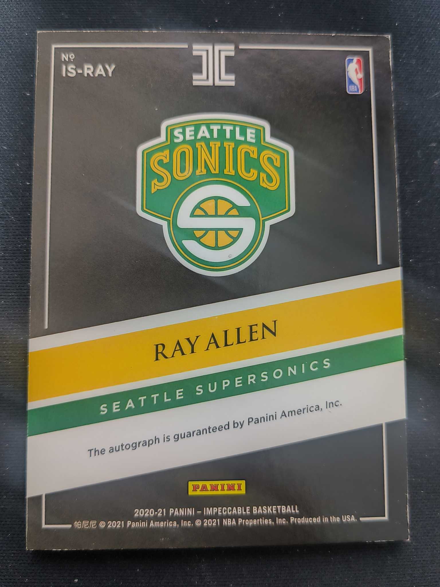 2020-21 Panini Impeccable Ray Allen 小真金 超音速队 雷 阿伦 10编 金 卡签 君子雷 75大球员 实卡精美 适合收藏!!!