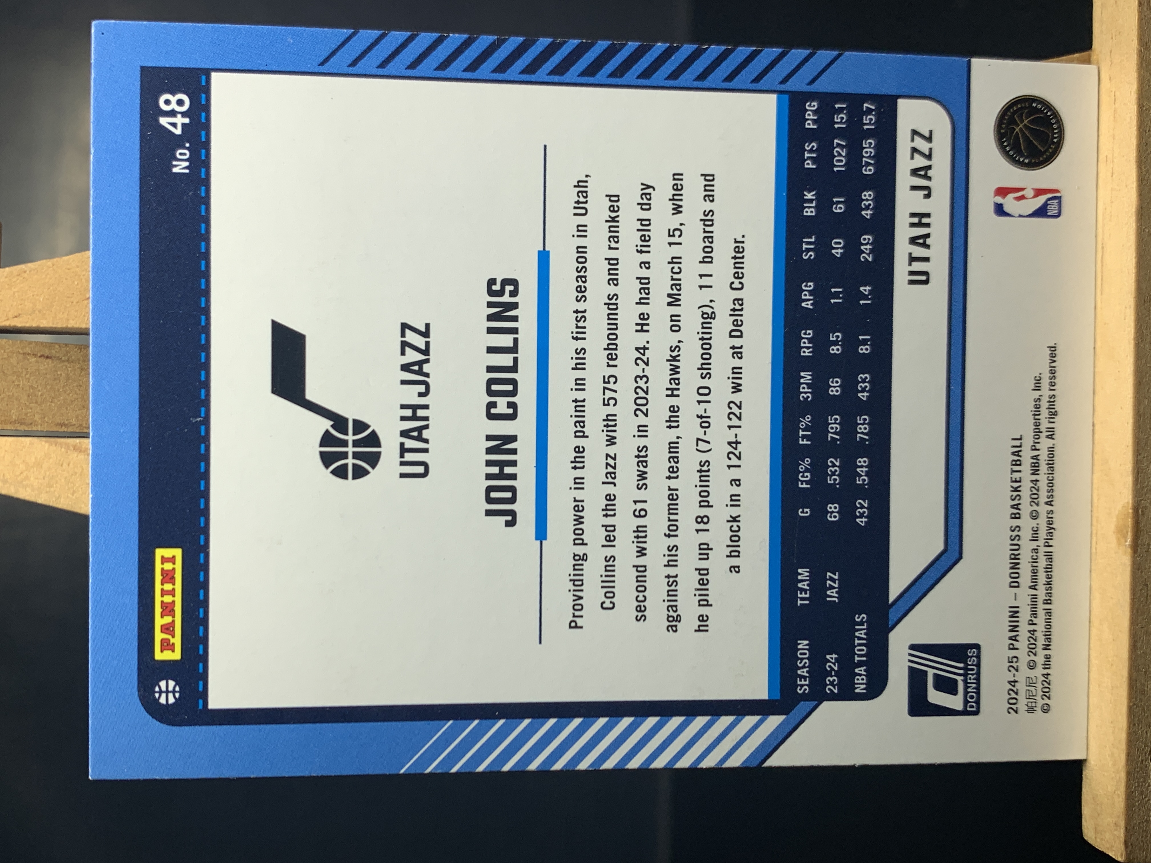 (A4) 2024-25 PANINI 杜蕾斯系列 约翰 科林斯 爵士 实卡好看 收藏凑套必备 卡品如图!!!