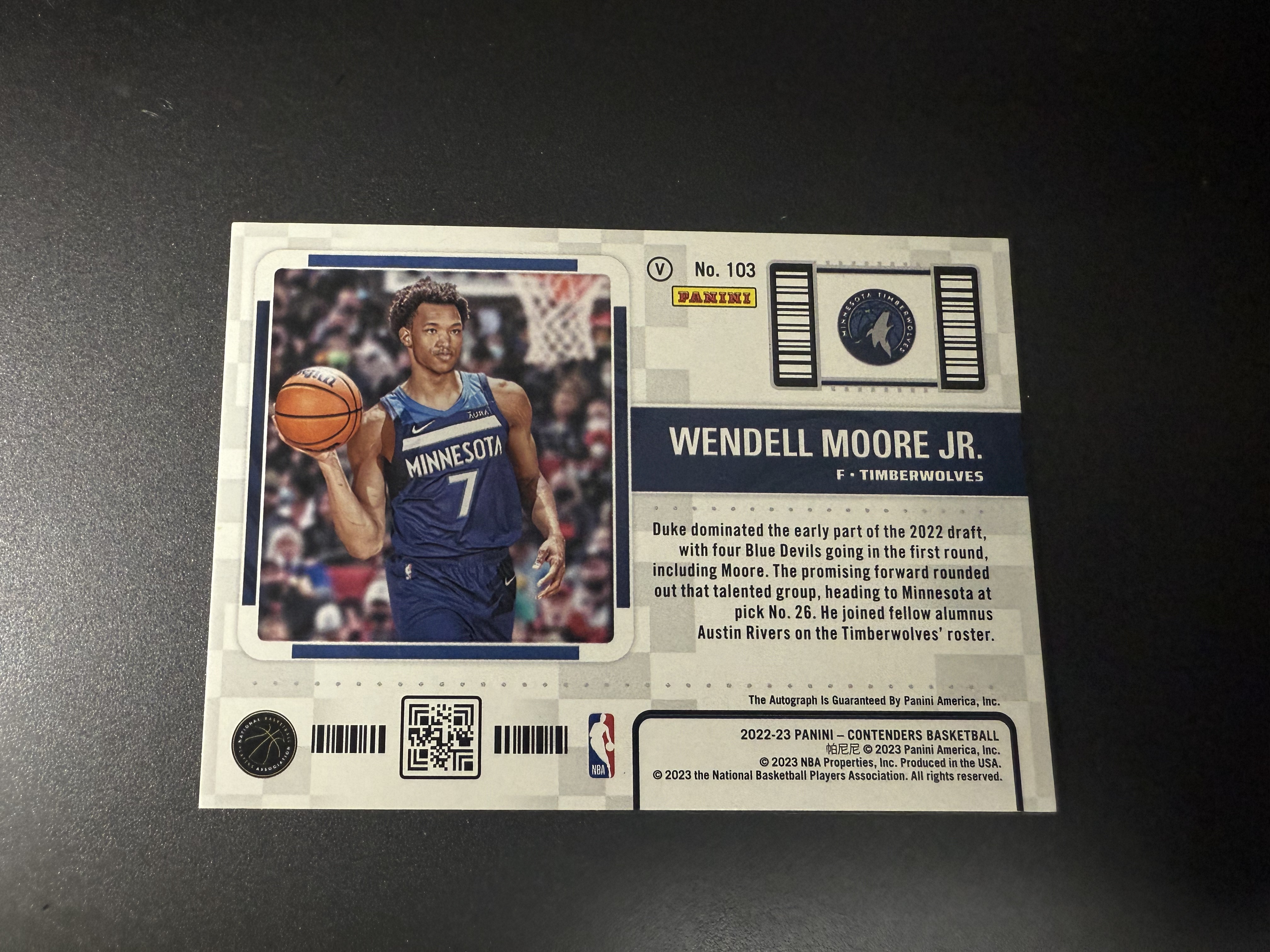 2022-23 Panini Contenders Wendell Moore Jr. RC 温德尔 摩尔 新秀 球票 签字 卡签 99编 井