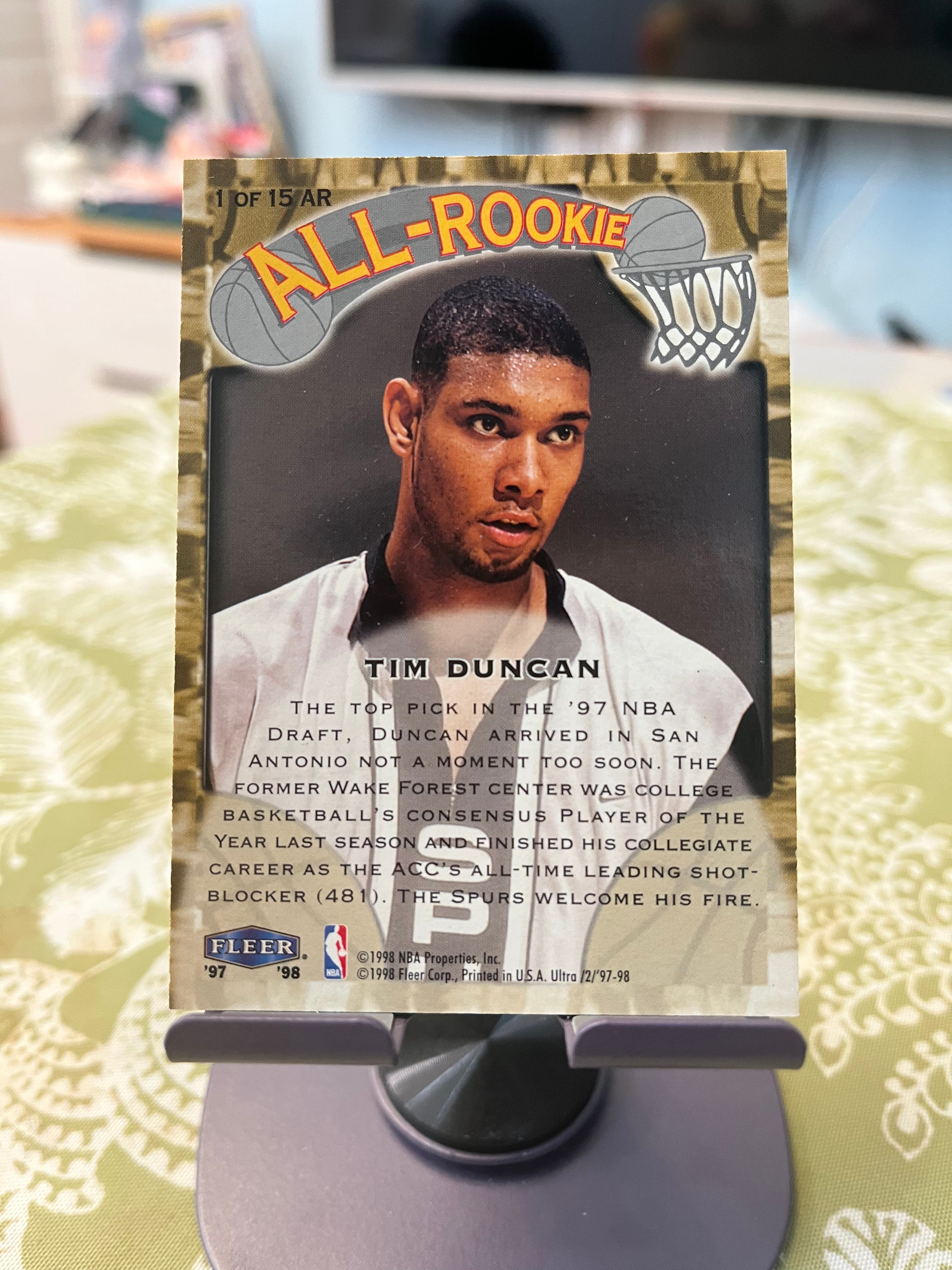 1998 Fleer 老卡 老特 Tim Duncan 蒂姆 邓肯 石佛 马刺【ALL-ROOKIE】【边角瑕疵如图 介意勿拍】#1012