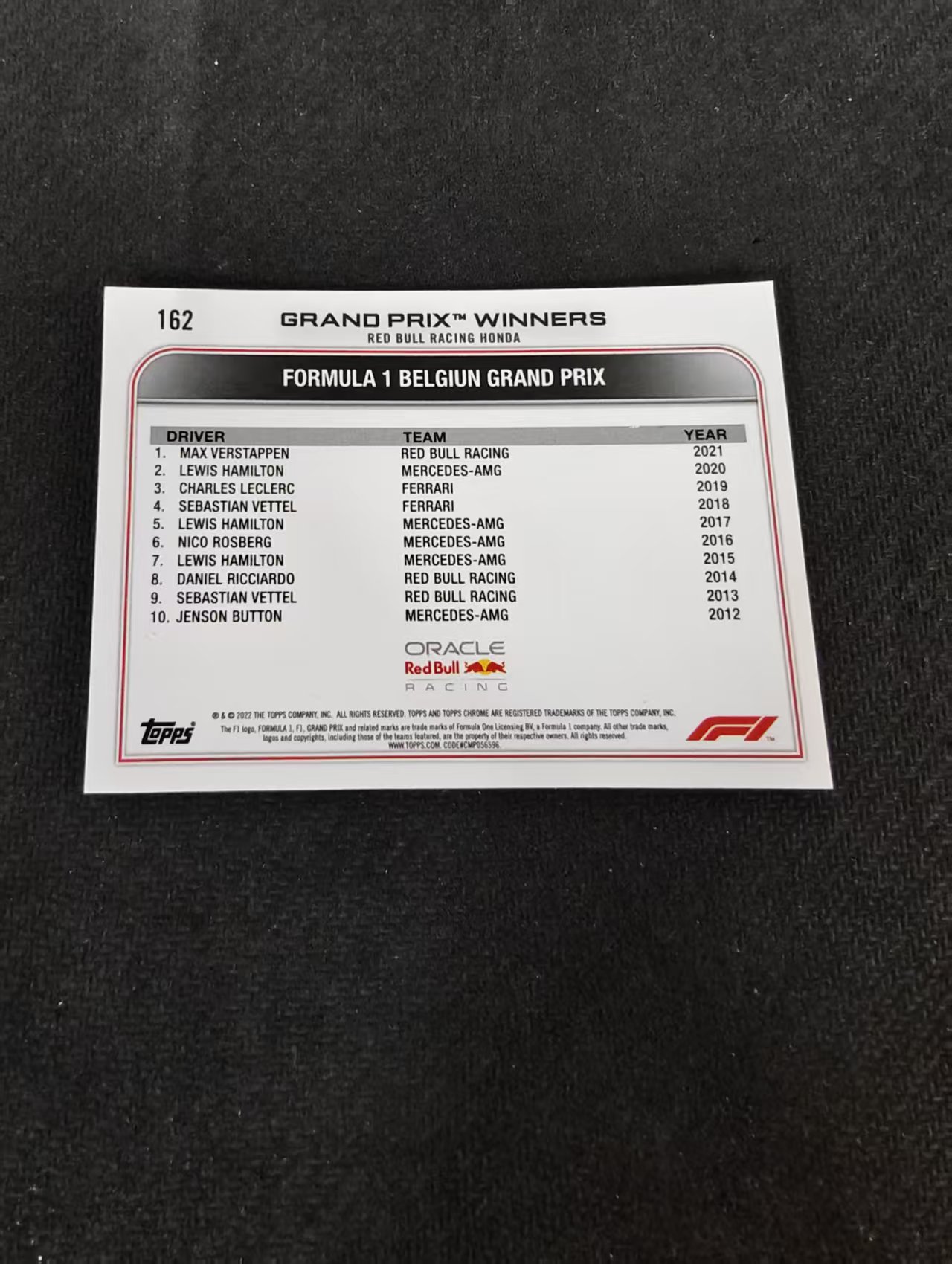 2022 Topps Chrome F1 Max Verstappen 维斯塔潘 红牛 划痕 边角瑕疵 #162