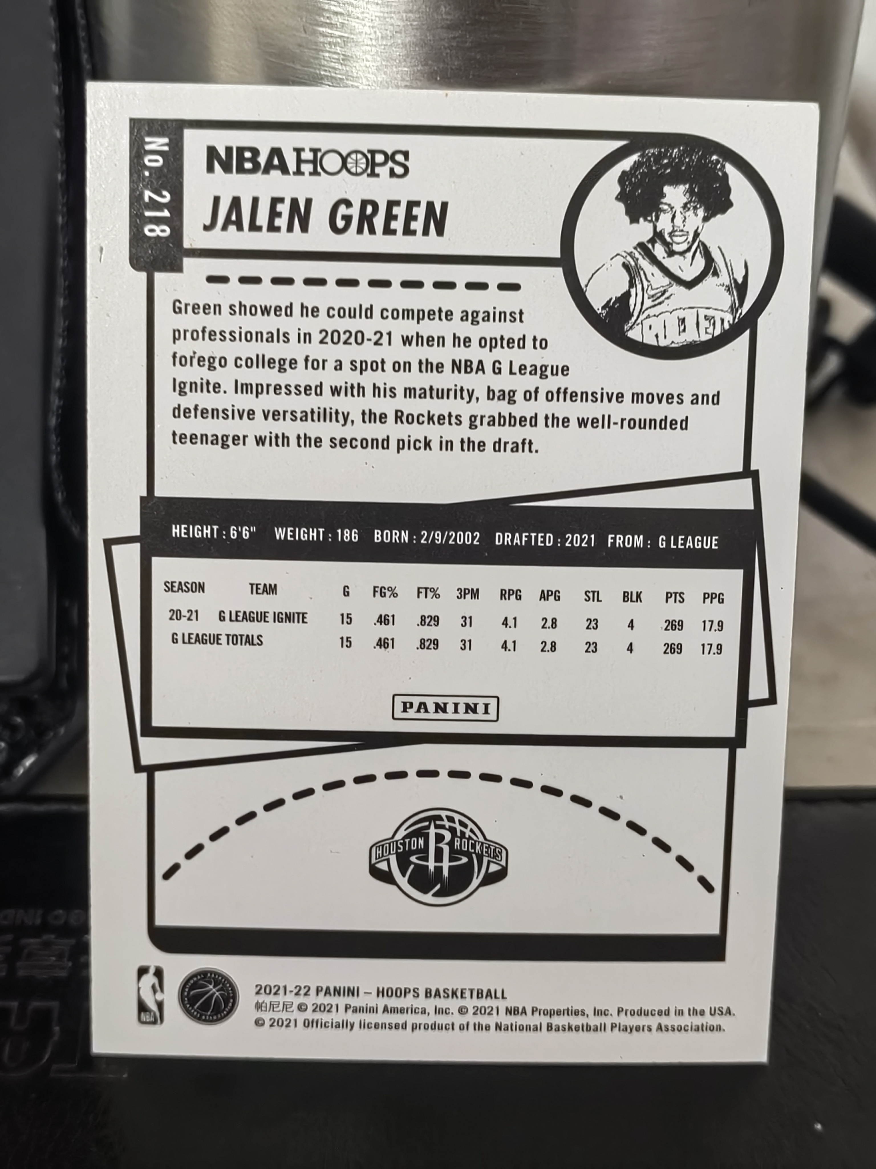 2021-22 Panini Hoops Jalen Green RC Hoops 新秀 杰伦 格林 火箭 篮 白边白角 不保卡品 卡品如图