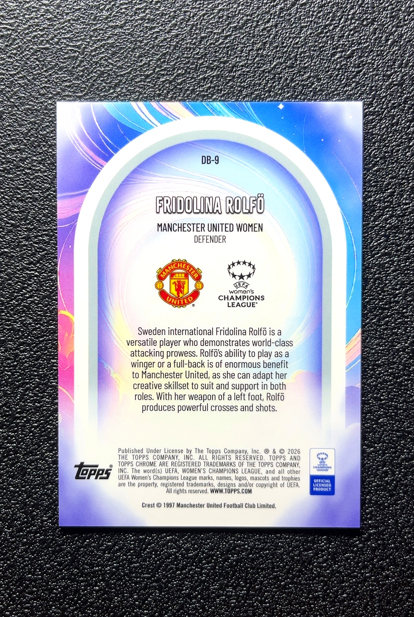 【小白1%代卖】2026 Topps Chrome Dreamballer梦幻球员特卡 Fridolina Rolfö 弗里多莉娜·罗尔福 银折 折射 卡品如图 高价值 #DB-9 0801