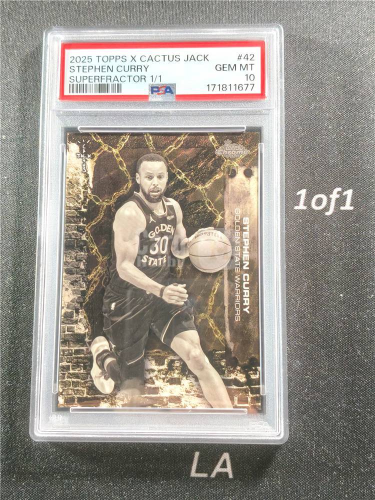 【LA拍卖精品】2025-26 Topps Chrome Cactus Jack Stephen Curry 蟑螂侠联名 斯蒂芬 库里 三分王 FMVP 勇士 1/1编 Superfractor 爆金折 Base PSA10分 VKK020