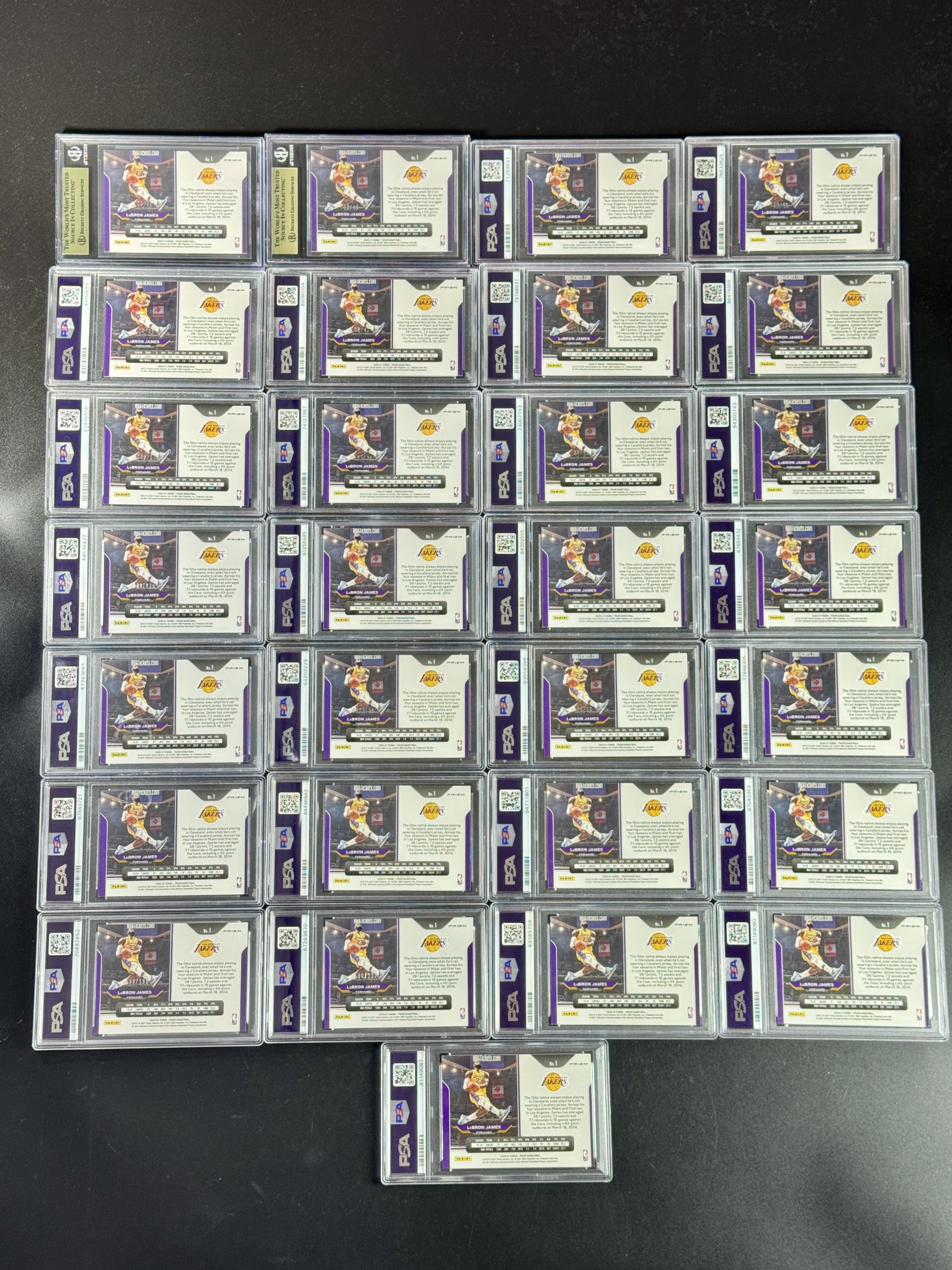 【喷子拍卖】2020-21 Prizm LeBron James lots 湖人 勒布朗 詹姆斯 剪刀脚 彩虹折射 老虎折 紫粉绿脉冲折 红蓝圈圈折 碎冰折 金波纹折 25编 35编 42编 49编 PSA9 BGS金标9.5 29张 小红