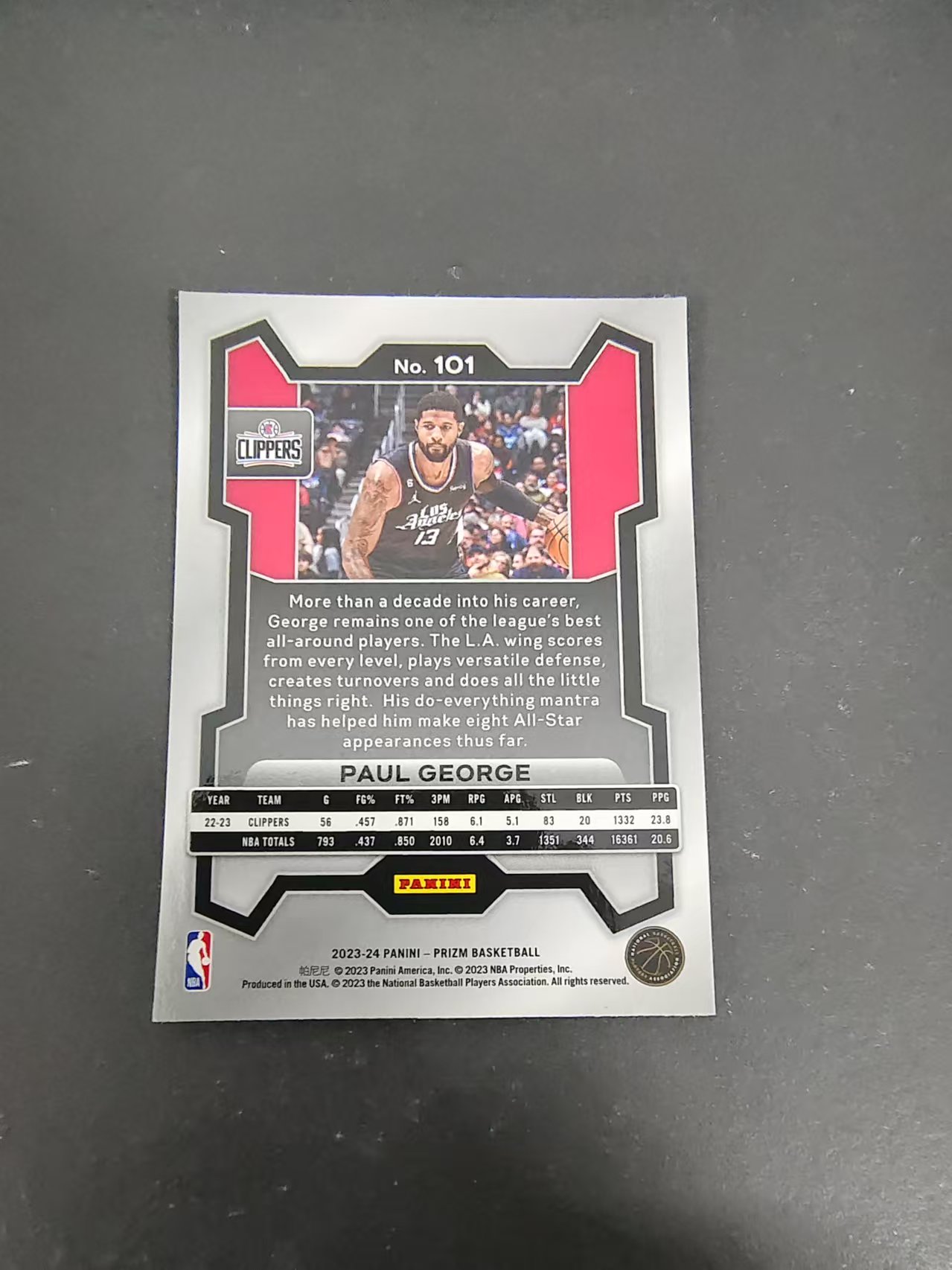 【可合并,不累计】2023-24 Panini Prizm Paul George 保罗 乔治 泡椒 快船 PZ 划痕 边角微瑕 #101