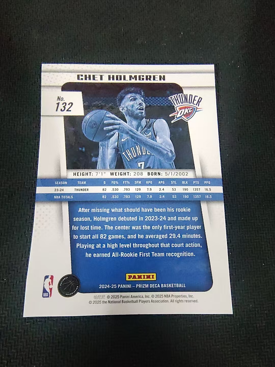 【可合并,不累计】2024-25 PANINI Prizm Deca chet holmgren 复刻 雷霆 切特 霍姆格伦 PZ 划痕 边角瑕疵 #132