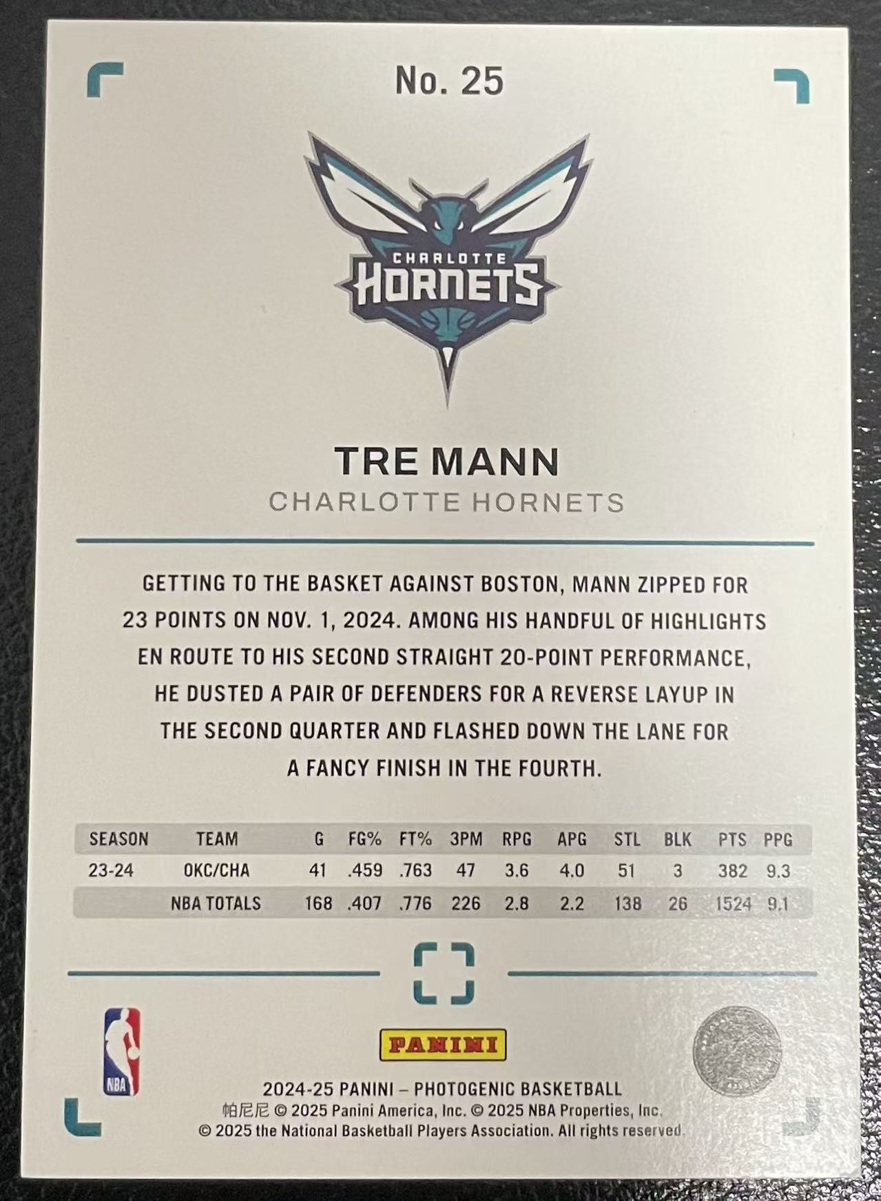 2024-25 Panini Photogenic Tre Mann 上镜 黄蜂 特雷 曼恩 2/25编 mojo折 迷宫折 卡品如图