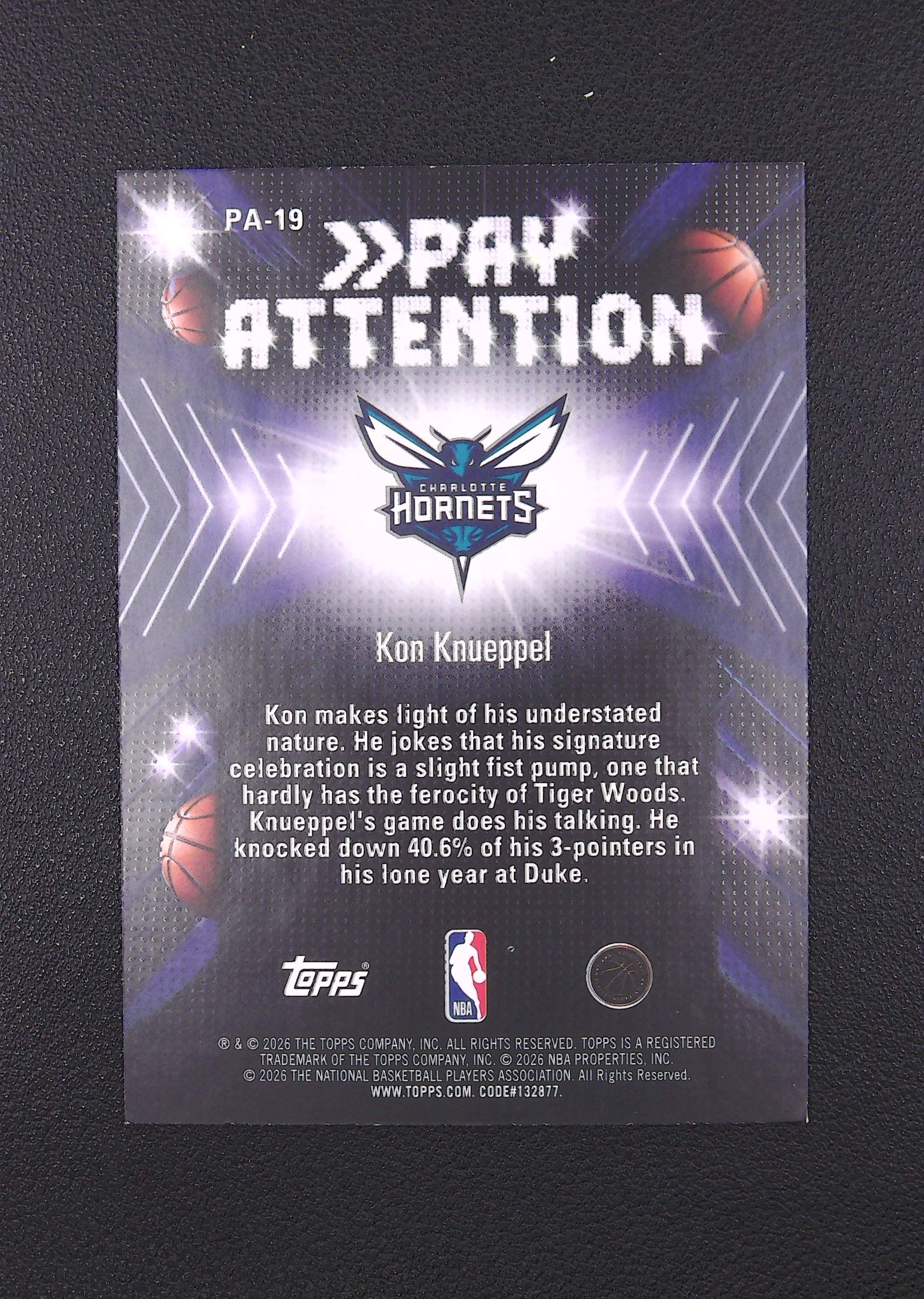 2026 Topps Hoops Kon Knueppel RC 康 克努佩尔 新秀 注意特卡 黄蜂【Big M 代拍】 AQ888