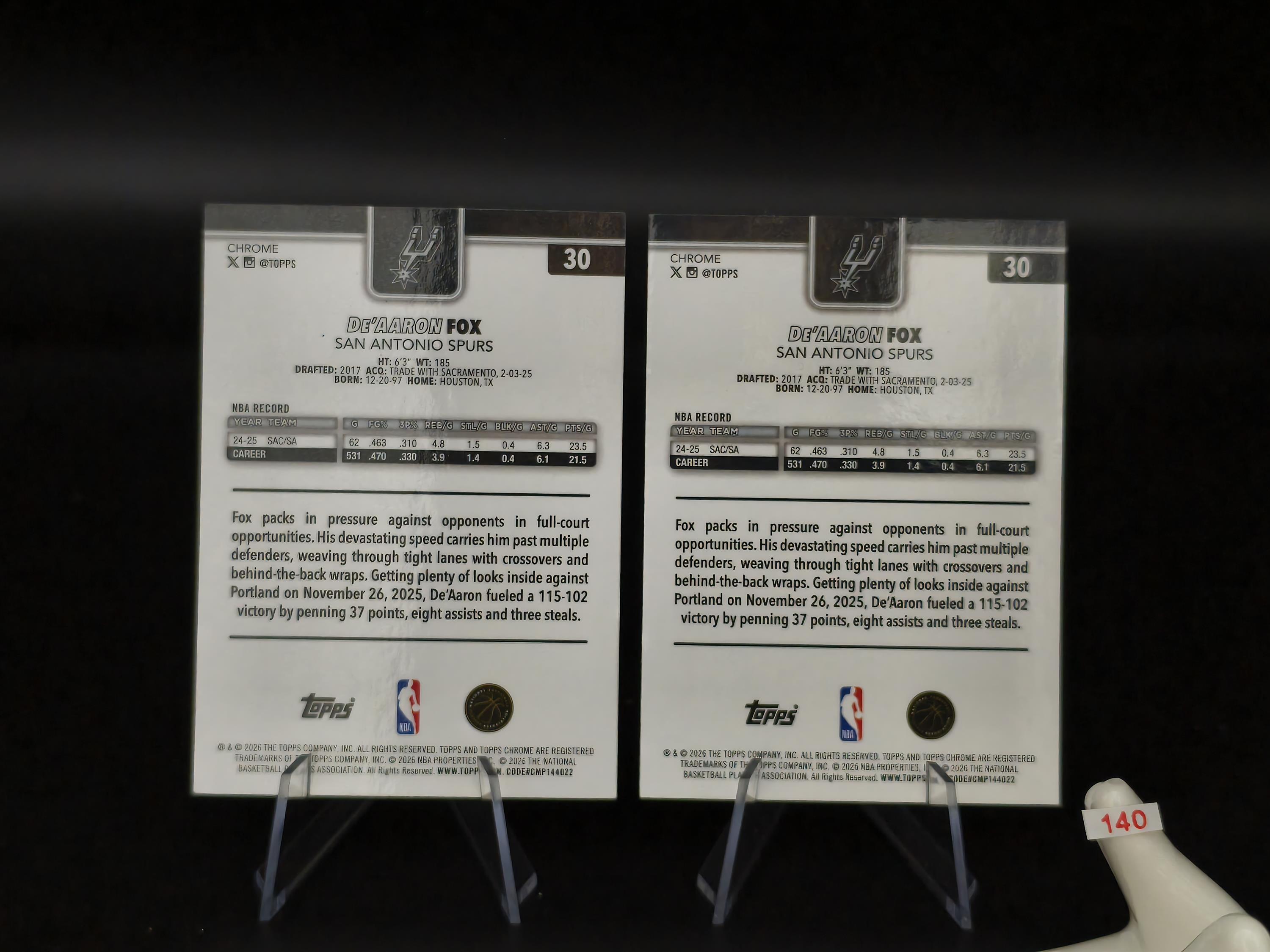 【鹰歌拍卖】达龙·福克斯 Fox 正银折射 银棋盘格子折 LOT2张|2025-26 Topps Chrome 马刺 全明星 小狐狸 马刺核心 大心脏 凑套必备 不保卡品 #Keep