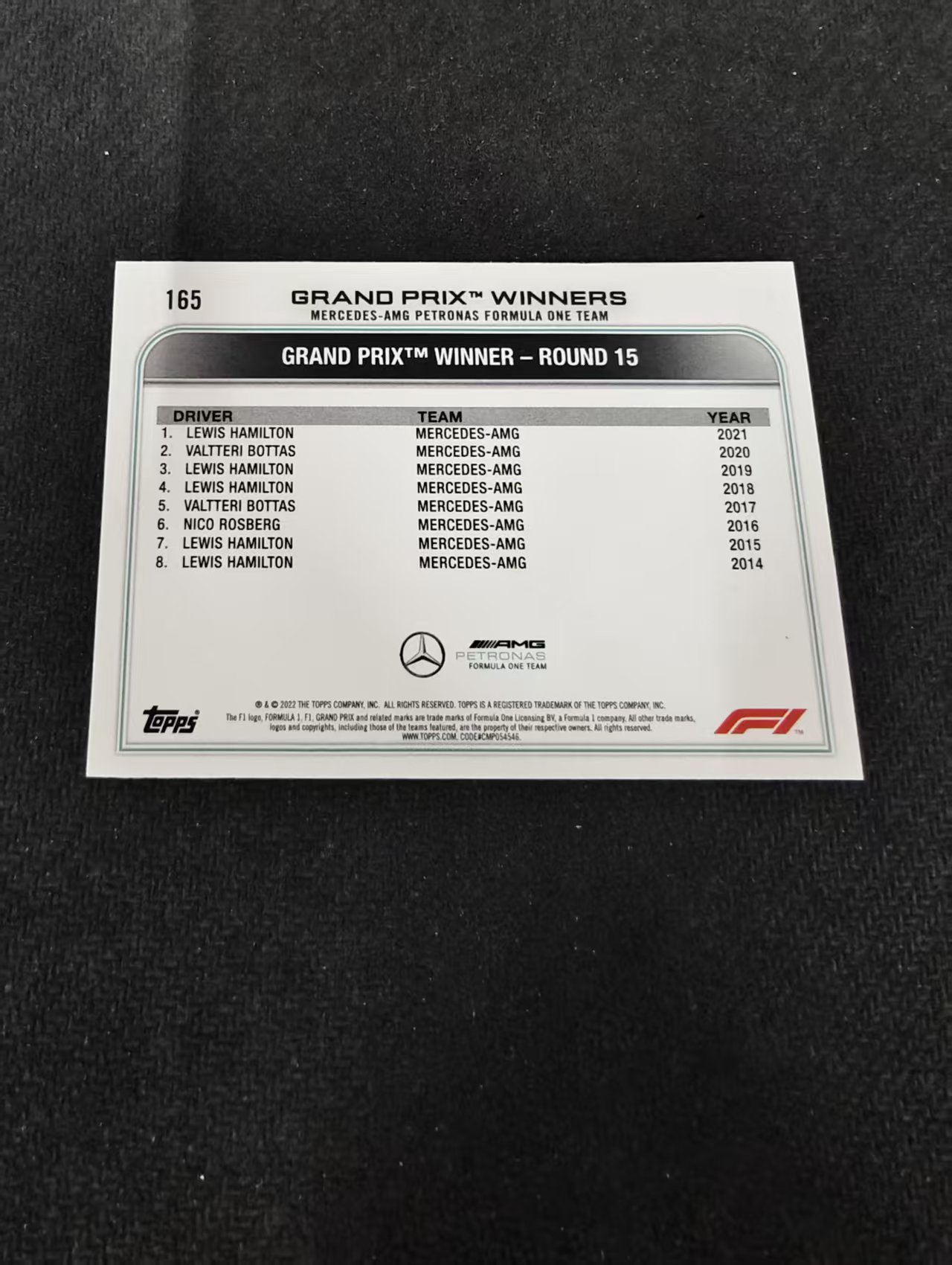 2022 Topps Chrome F1 Lewis Hamilton 刘易斯 汉密尔顿 AMG梅赛德斯奔驰 划痕 边角瑕疵 @165