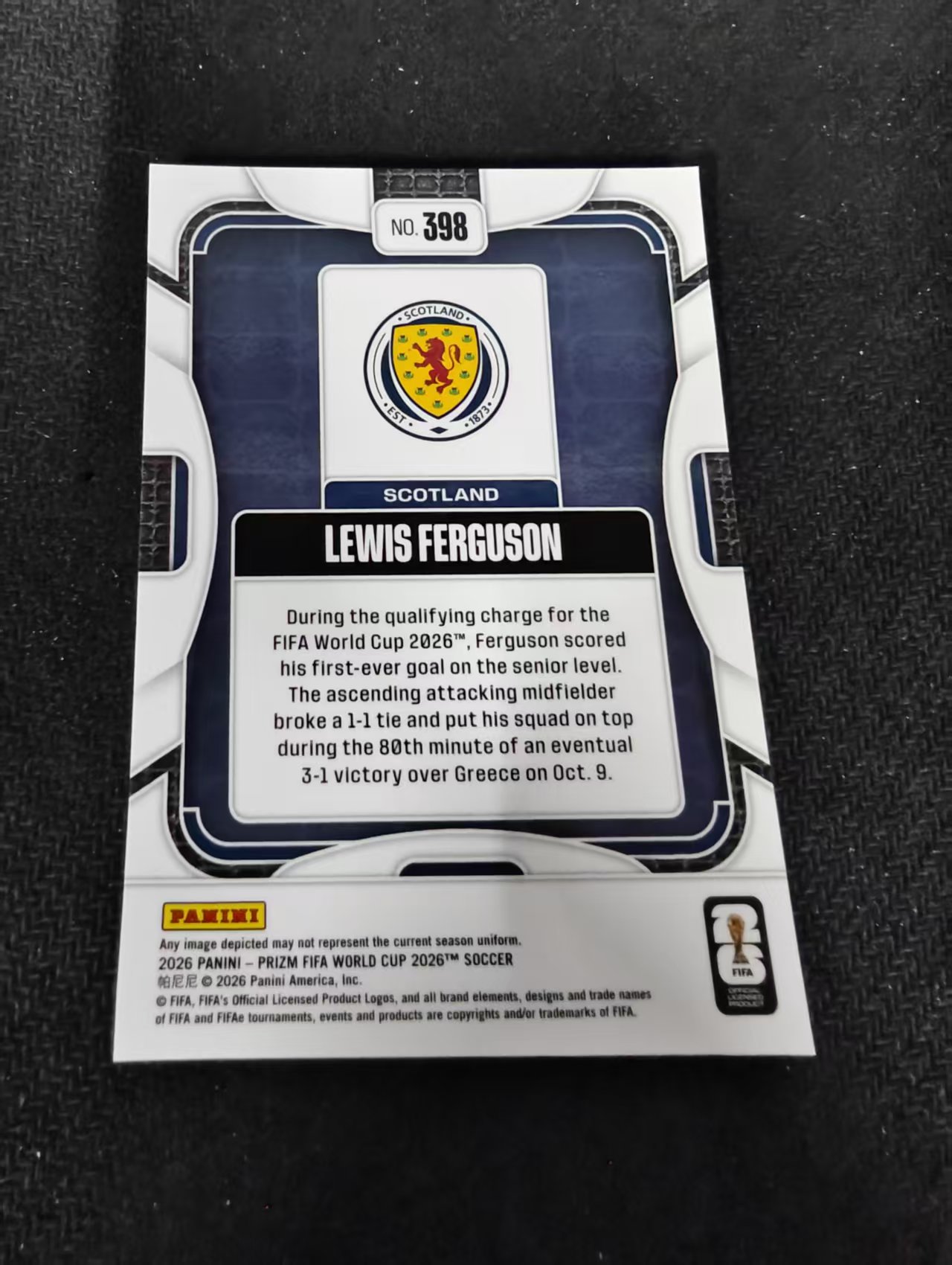 2026 Panini World Cup Prizm Lewis Ferguson 世界杯 苏格兰 刘易斯 弗格森 博洛尼亚 PZ世界杯 划痕 边角瑕疵#398