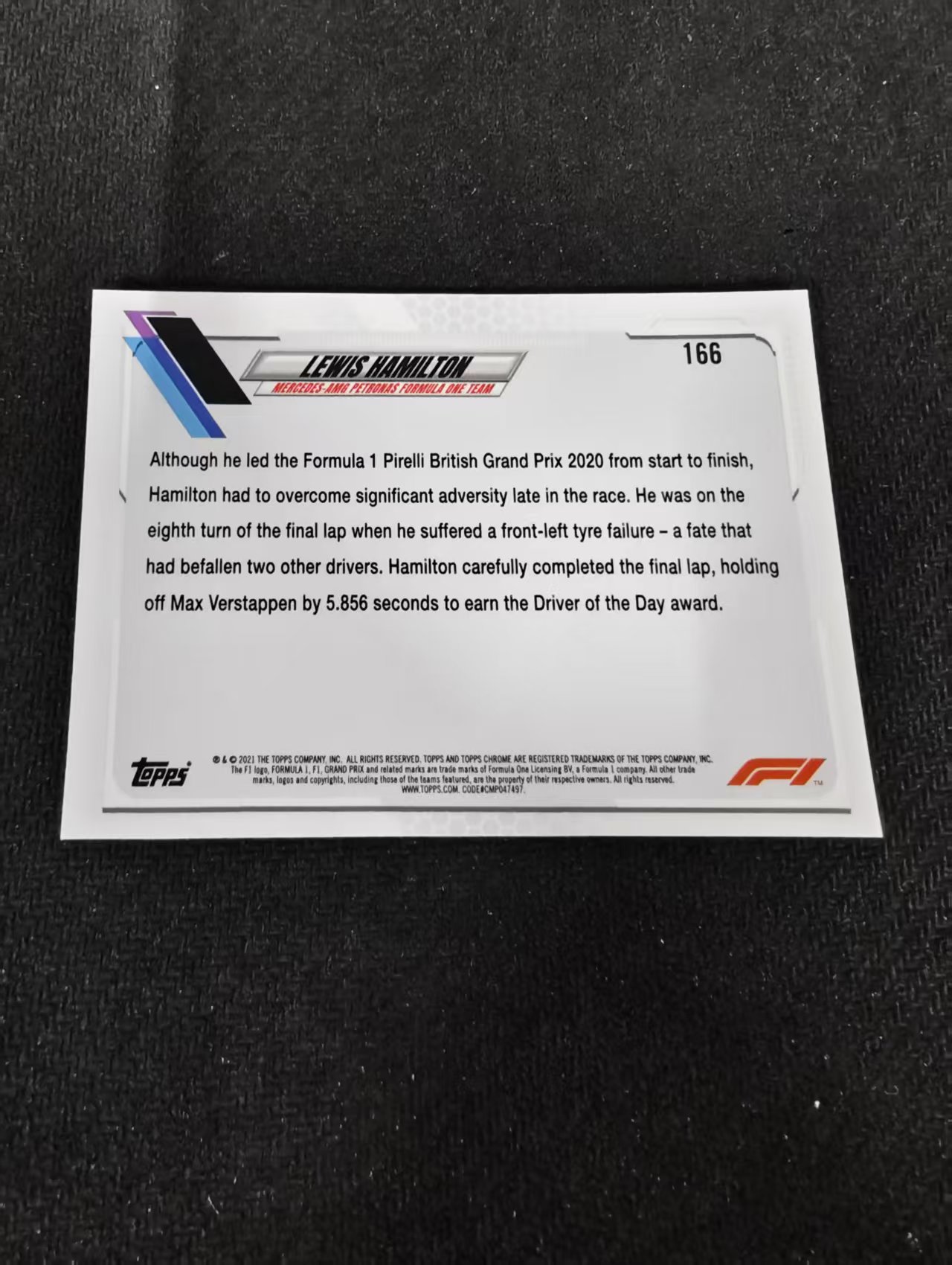 2021 Topps Chrome Lewis Hamilton F1 梅赛德斯奔驰车队 刘易斯 汉密尔顿 划痕 边角瑕疵 #166