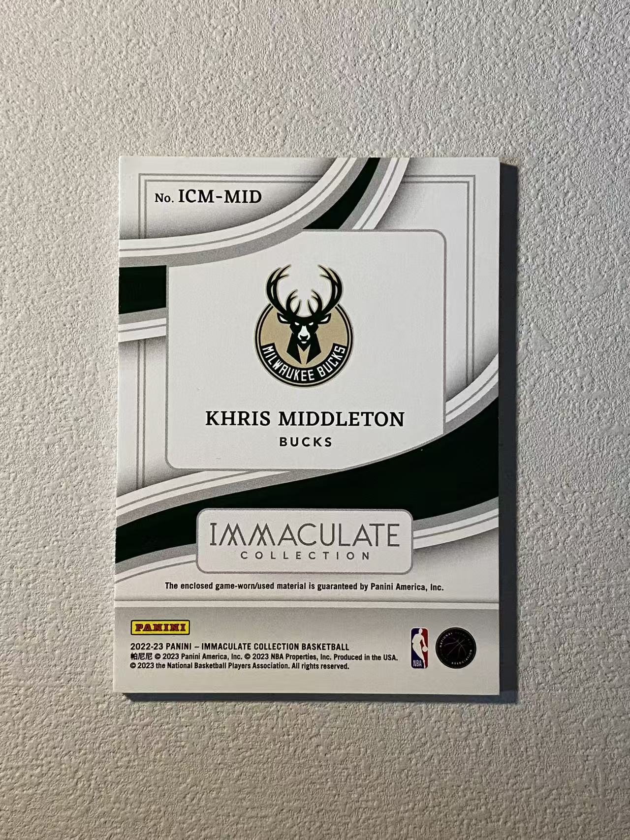 2022-23 Panini Immaculate Khris Middleton imm 雄鹿 克里斯 米德尔顿 /99编 球衣 物料 角瑕如图 收藏必备