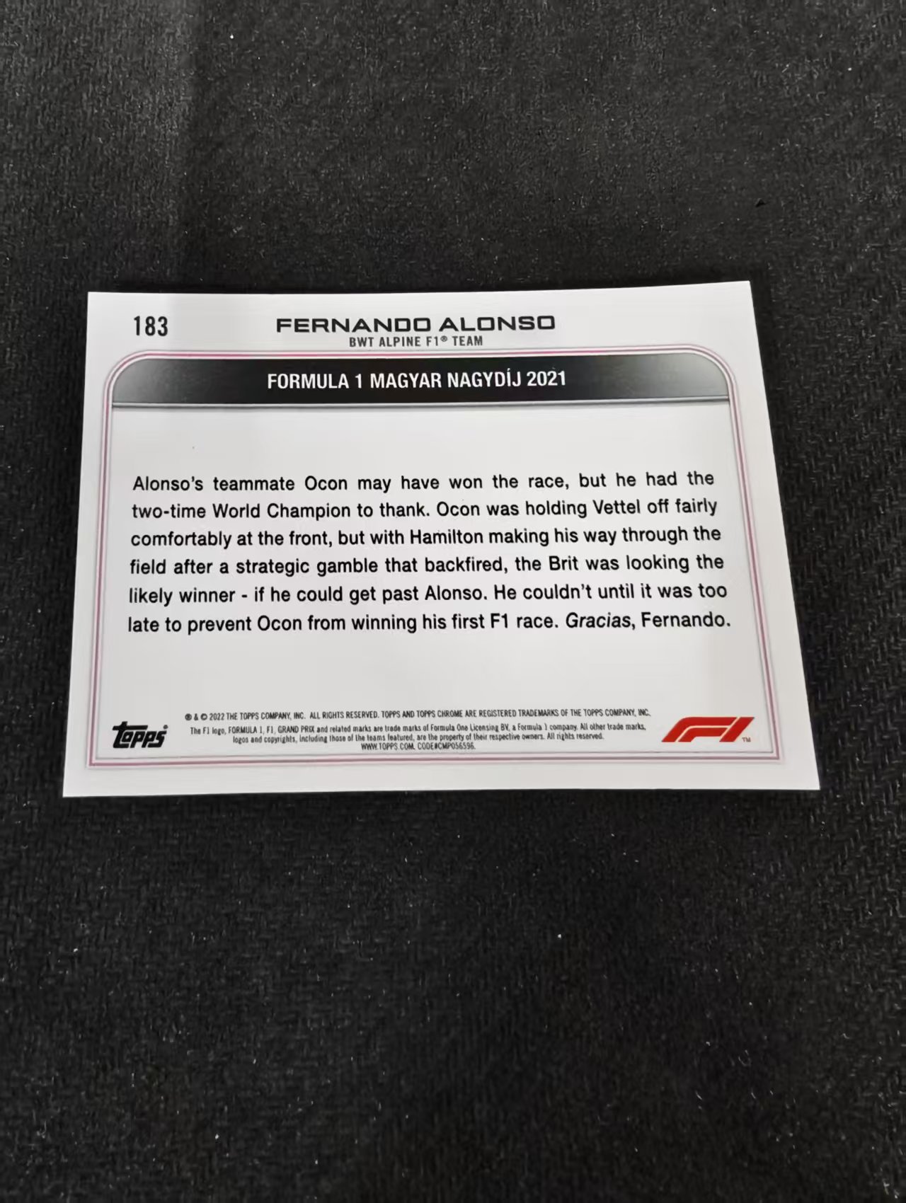 2022 Topps F1 Chrome Fernando Alonso 阿隆索 头哥 阿斯顿马丁 划痕 边角瑕疵 #183