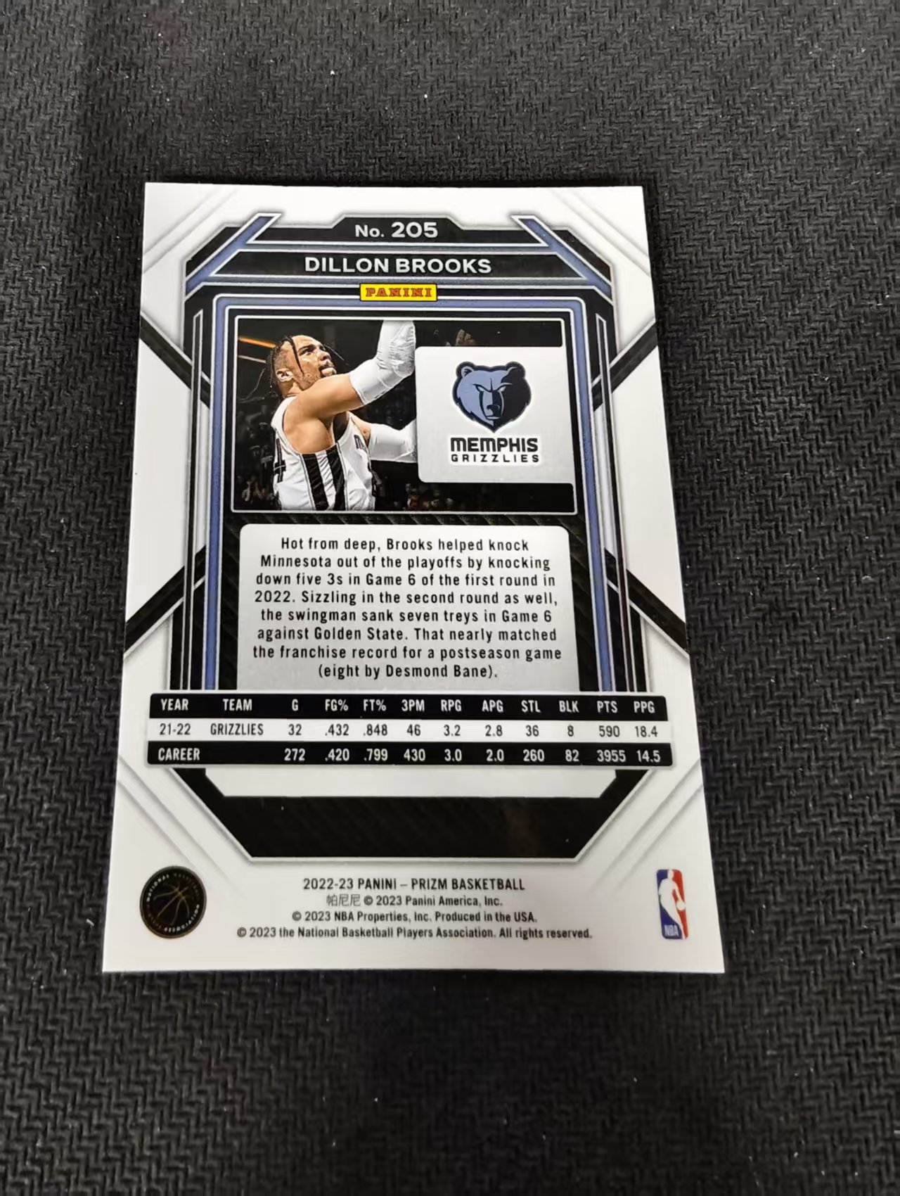 【可合并,不累计】2022-23 Panini Prizm Dillon Brooks 狄龙 布鲁克斯 灰熊 PZ 不保卡品 介意勿拍 #205
