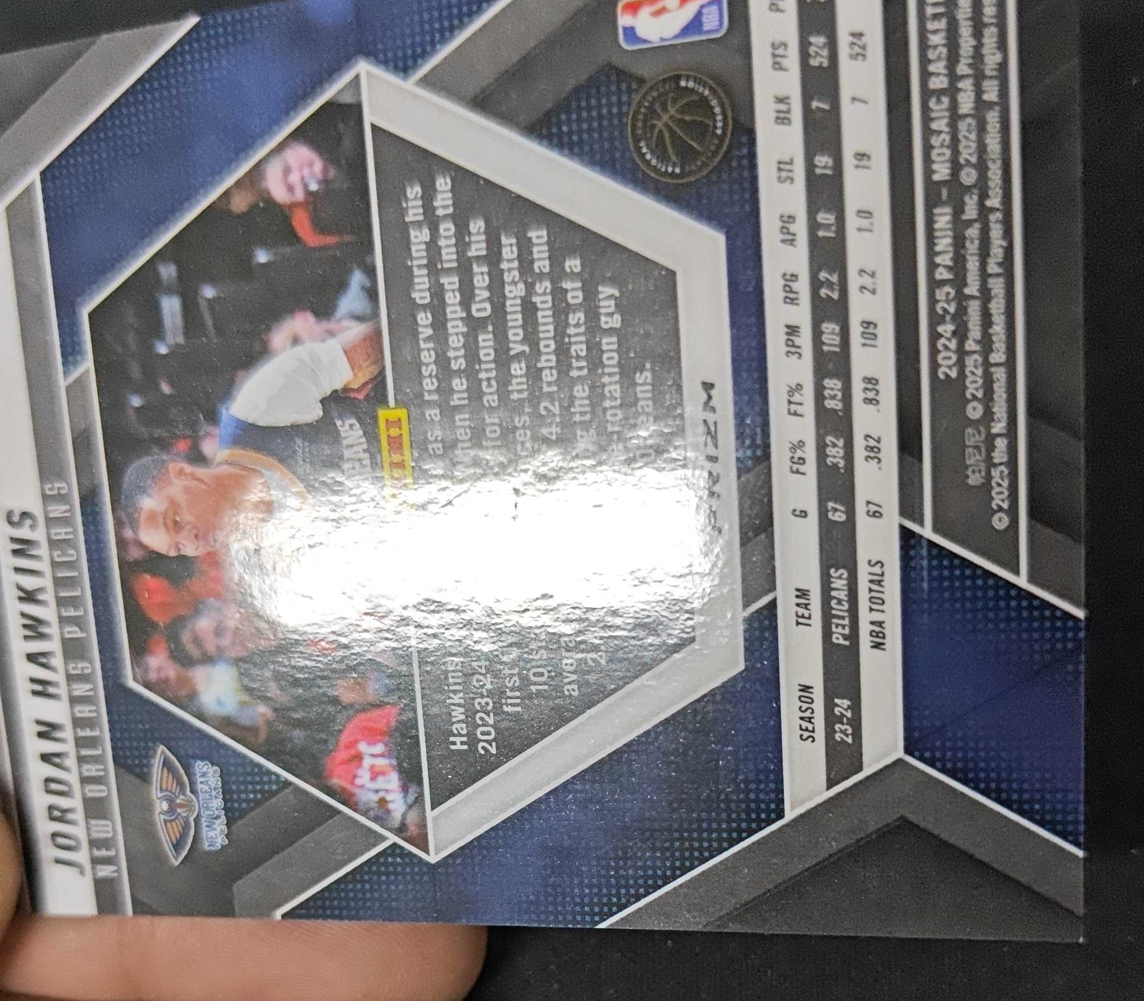 2024-25 Panini Mosaic Jordan Hawkins 【SC拍卖】马赛克 鹈鹕 霍金斯 25/35编 蓝圈圈 瑕疵如图收藏必备(leung)
