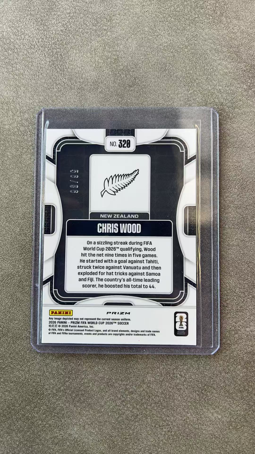 7859【330球星卡实体店代卖】2026 帕尼尼 PRIZM WORLD CUP 世界杯 CHRIS WOOD 克里斯 伍德 新西兰 加拿大折 枫叶折 56/86编 仅顺丰寄付 (RT)