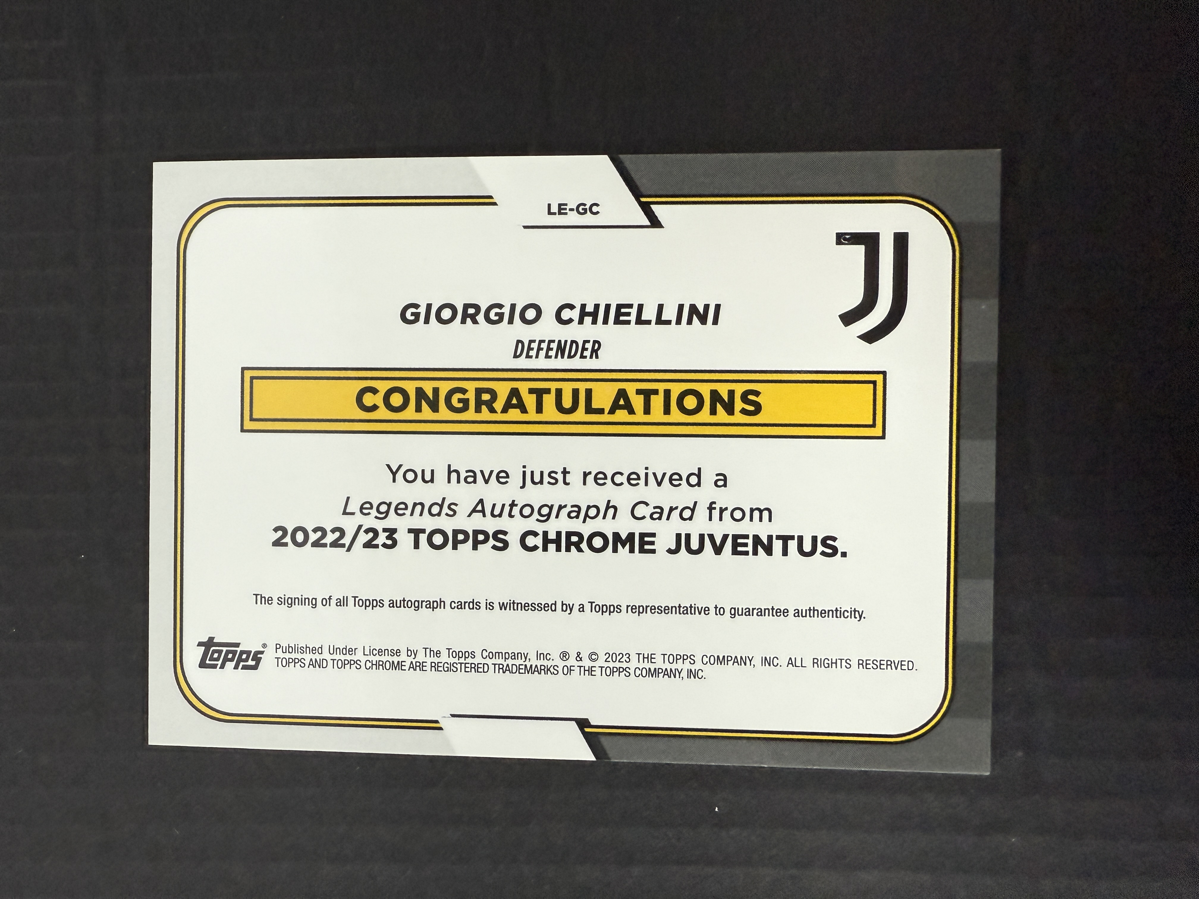 【GOAT山羊拍卖】D哥 2023-24赛季 topps chrome尤文图斯队盒系列 基耶利尼 银折签字 尤文图斯 品相如图