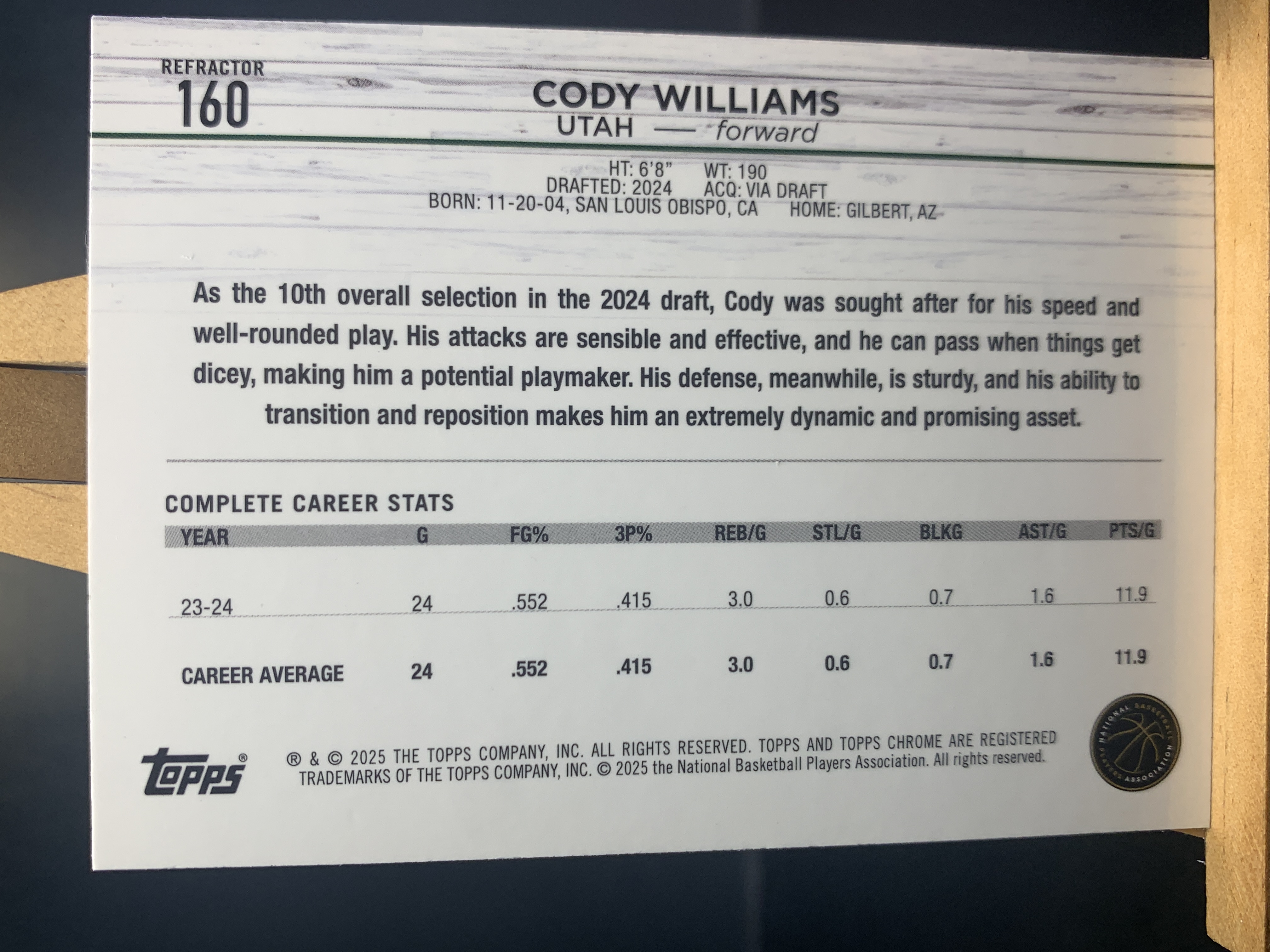 (C1) 2025 TOPPS 折射 新秀RC 科迪 威廉姆斯 近期大热球星 收藏必备 卡品如图! ! !