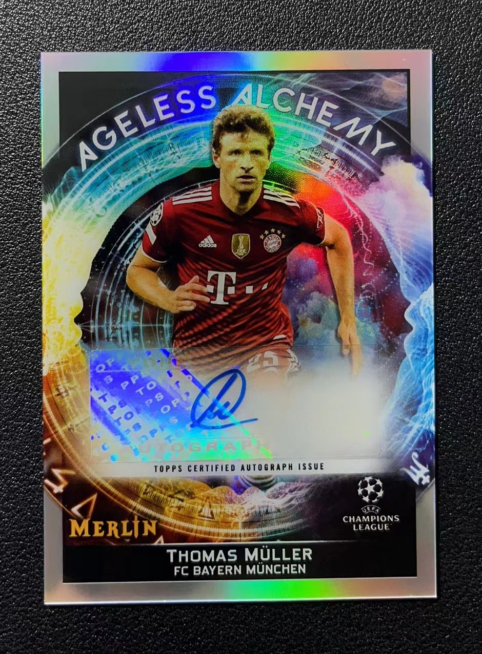 2022 Topps Merlin Chrome Thomas Müller 梅林欧冠 拜仁慕尼黑 穆勒 炼金术特卡 签字 银折 /50编【是 ...