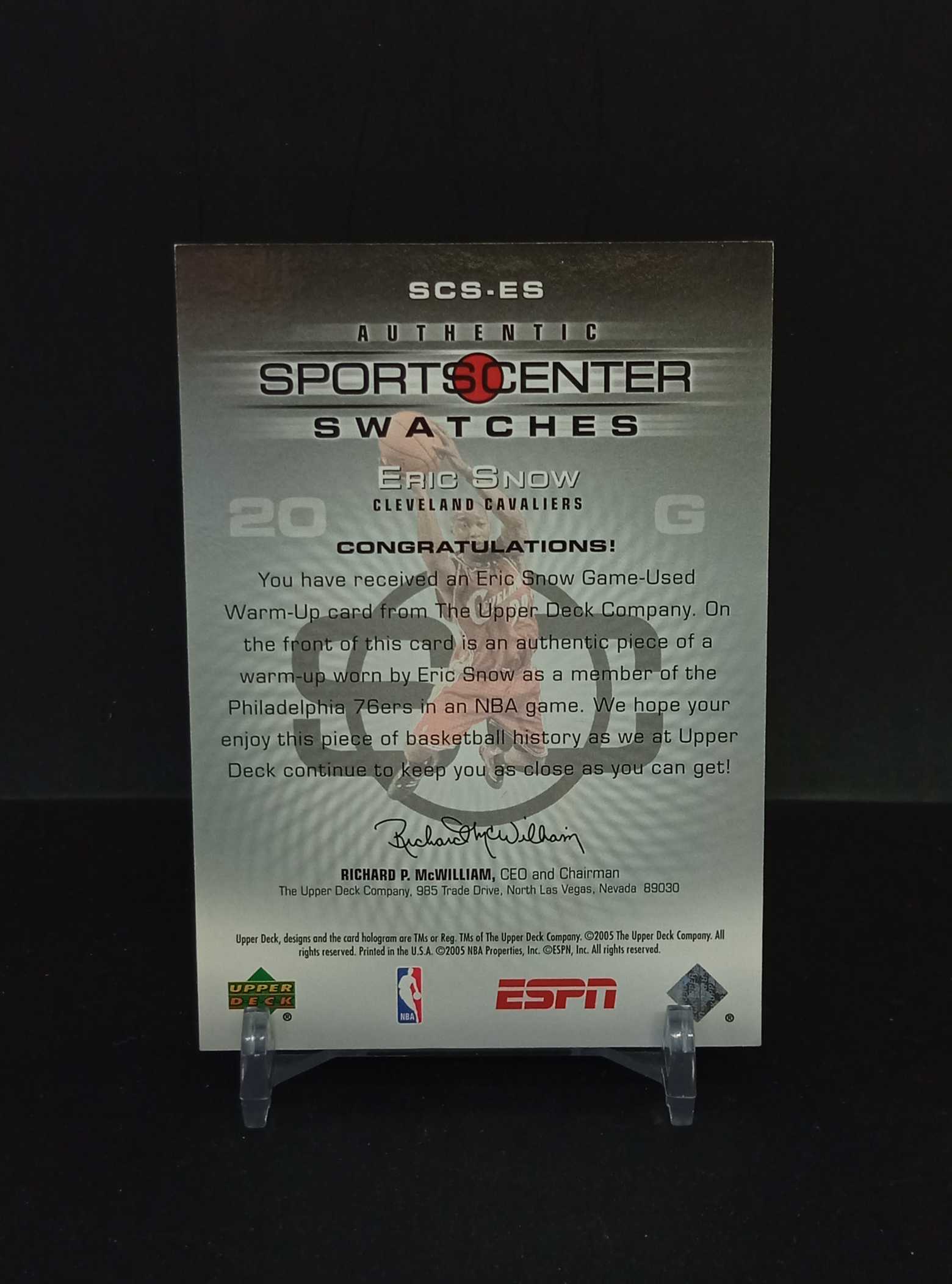 【DC拍卖】7.20CR7 05-06 Upper Deck ESPN Eric Snow 埃里克斯诺 骑士 Sports Center Swatches 热身服实物球星卡 SCS-UD 正反面实拍