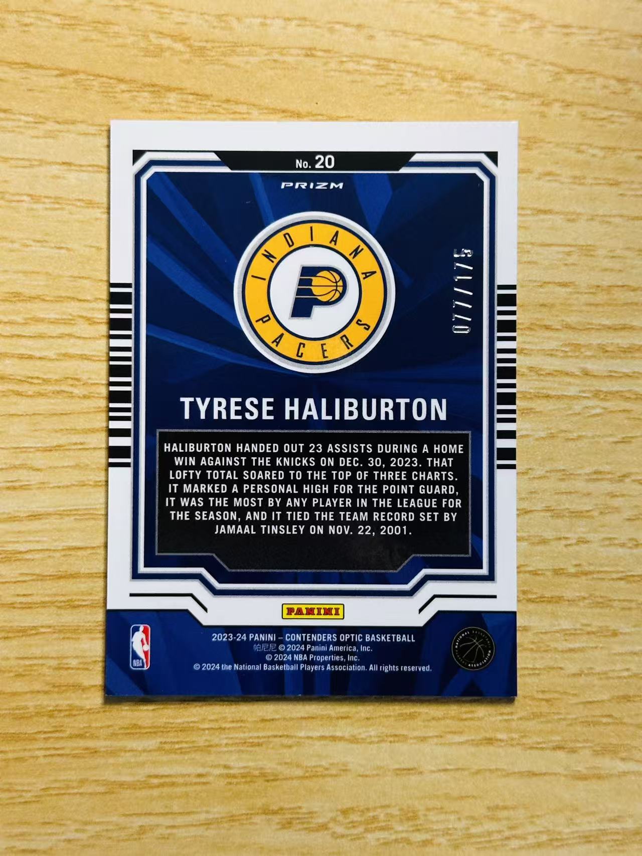 2023-24 Panini Contenders Optic Tyrese Haliburton 嘿嘿代卖 球票 optic 泰雷塞 哈利伯顿 23次助攻数据 红碎冰 175编 步行者 收藏必备