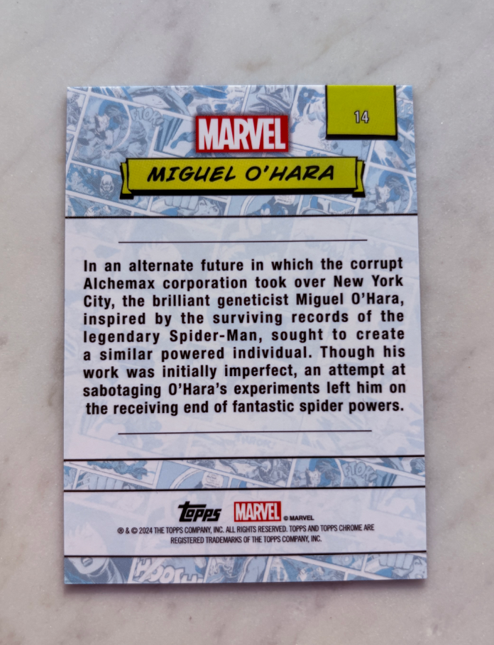 2024 Topps Marvel (MCU) Miguel O'Hara 元年漫威 漫威TC 奥哈拉 蜘蛛侠 绿折 /99 收藏必备 实卡漂亮