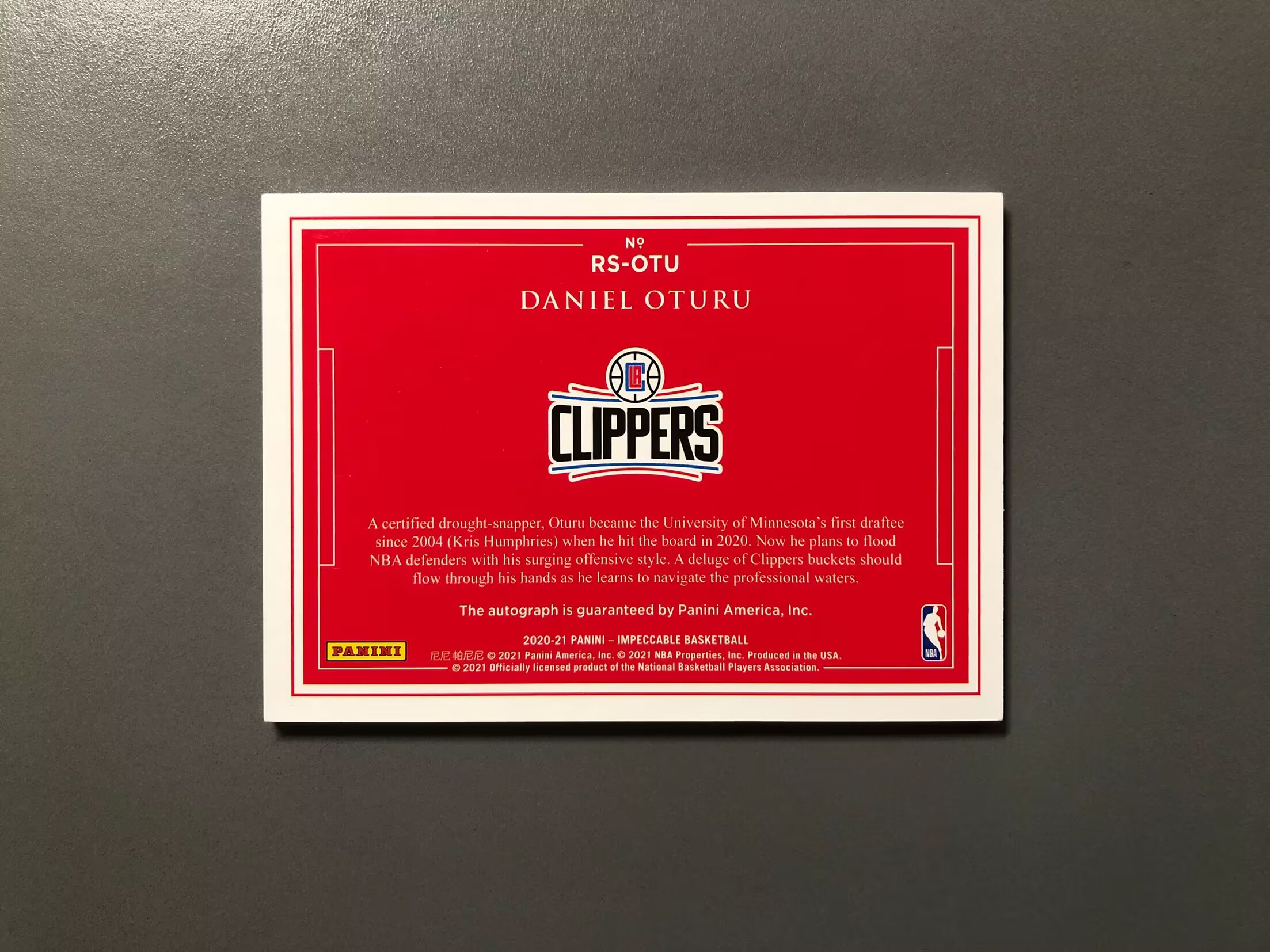 2020-21 Panini Impeccable Daniel Oturu RC 丹尼尔·奥图鲁 快船 新秀 RC 签字 卡签 新秀签 99编 实卡好看 瑕疵如图 可累计 OS018【诚接代卖】